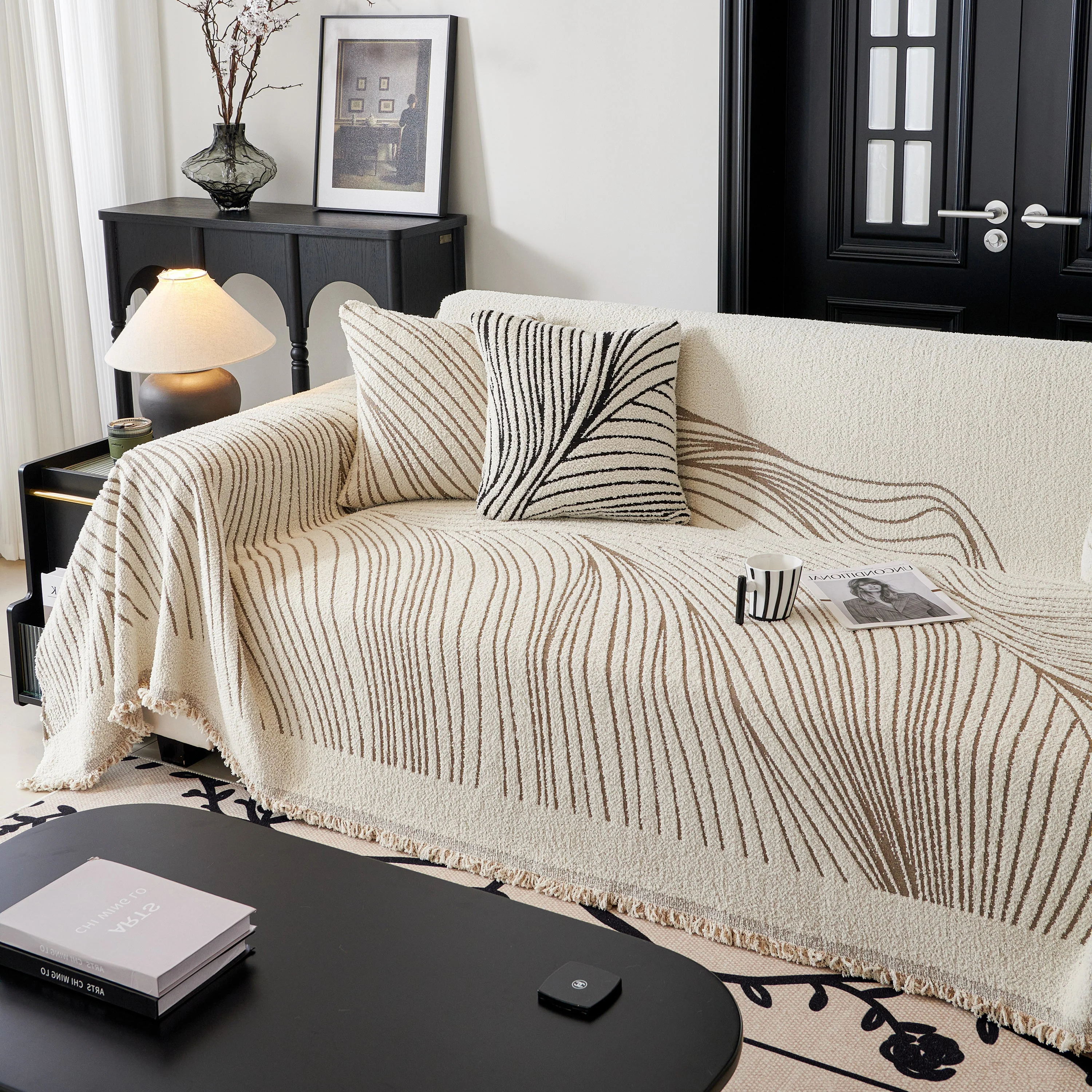 Cozy Striped Sofa Throw Blanket L Shaped Sectional Couch Covers Luxury Throws for Sofas - Image 58