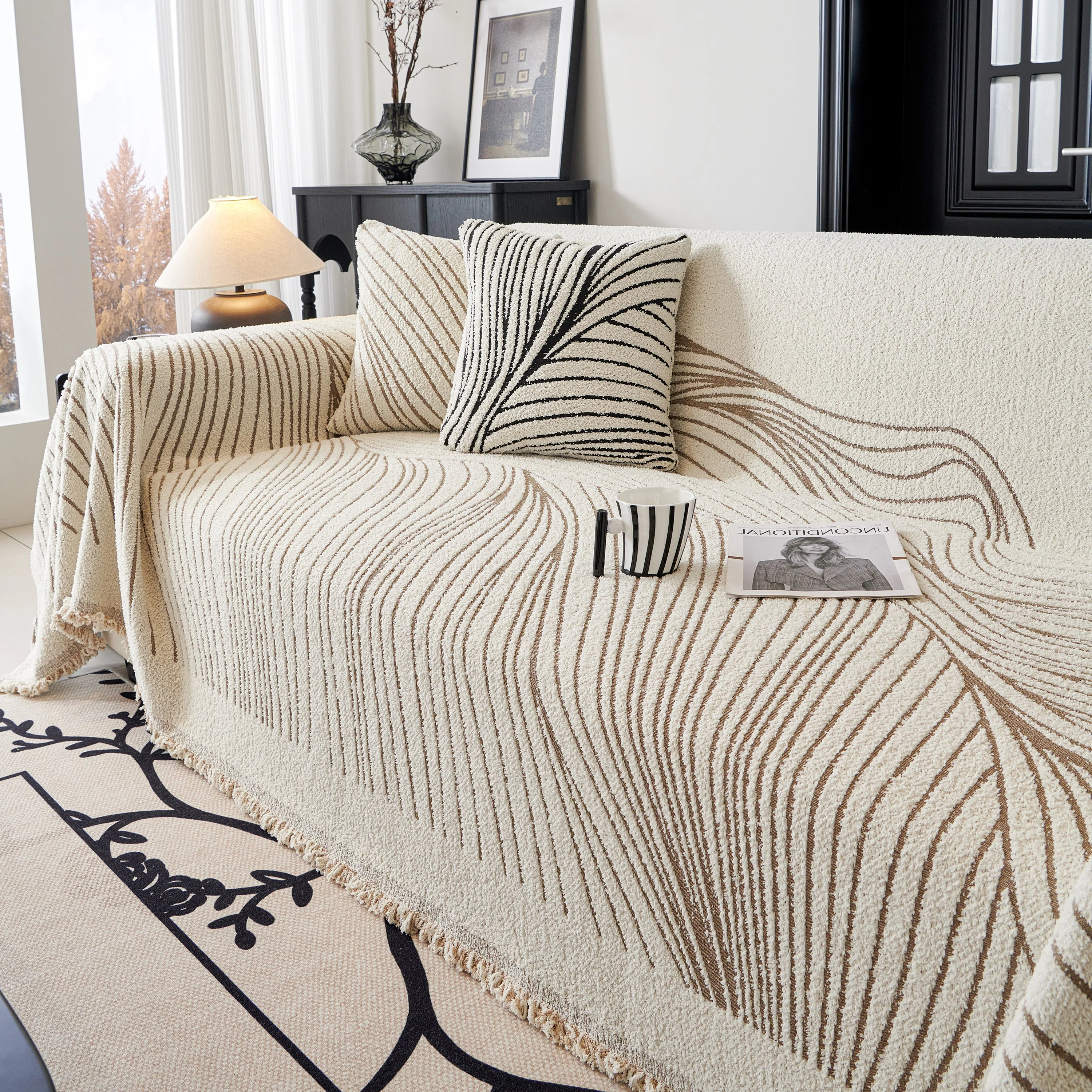 Cozy Striped Sofa Throw Blanket L Shaped Sectional Couch Covers Luxury Throws for Sofas - Image 60