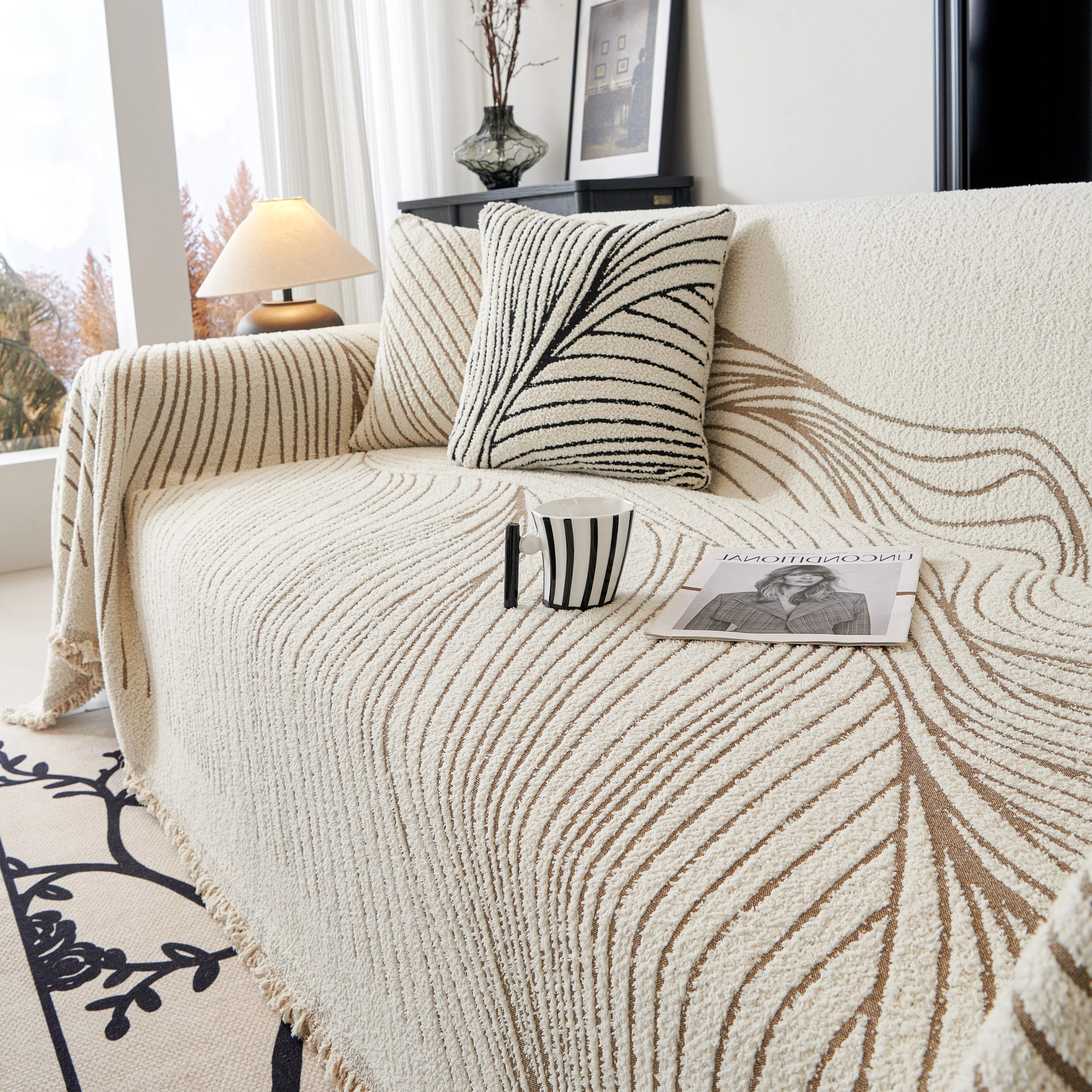 Cozy Striped Sofa Throw Blanket L Shaped Sectional Couch Covers Luxury Throws for Sofas - Image 61