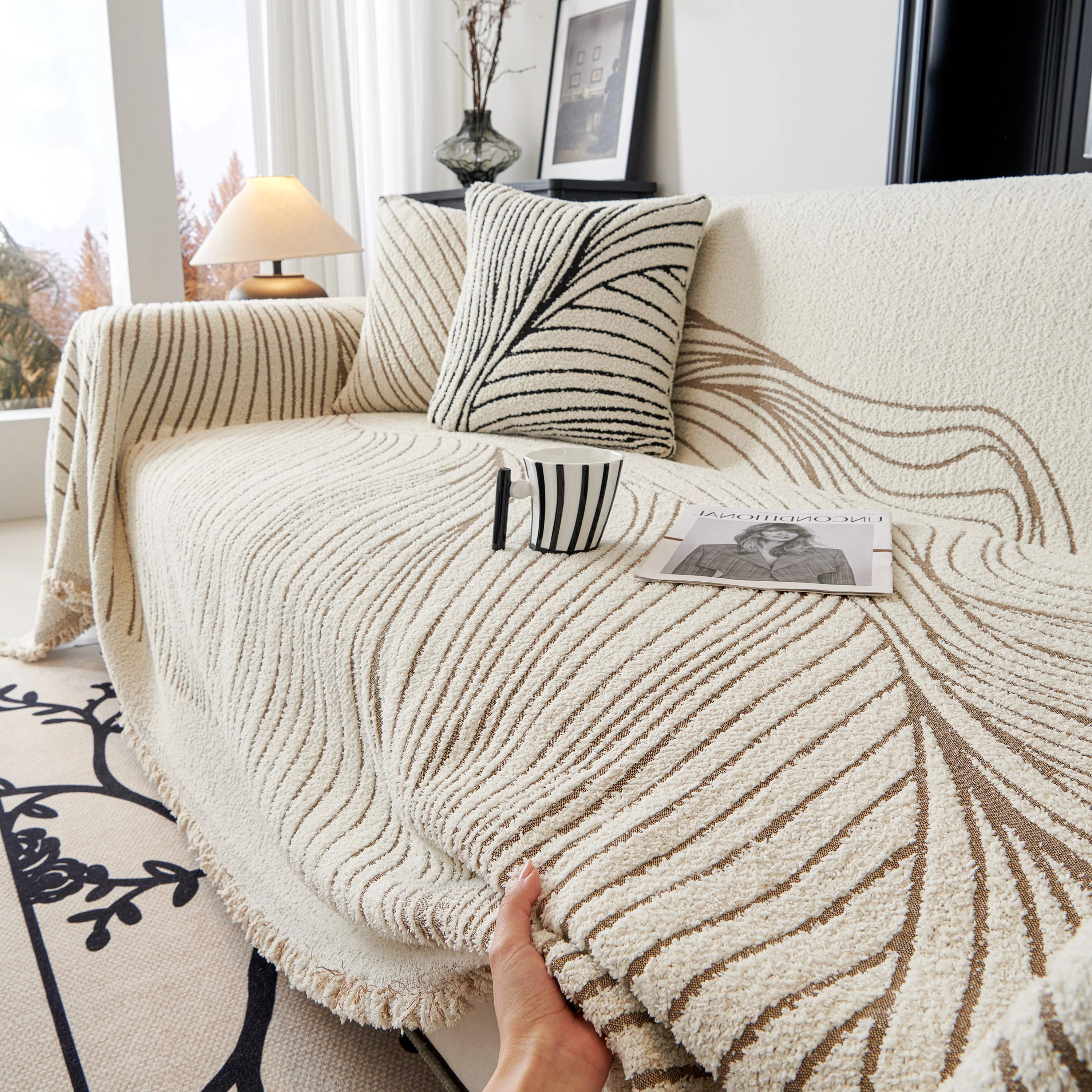Cozy Striped Sofa Throw Blanket L Shaped Sectional Couch Covers Luxury Throws for Sofas - Image 62