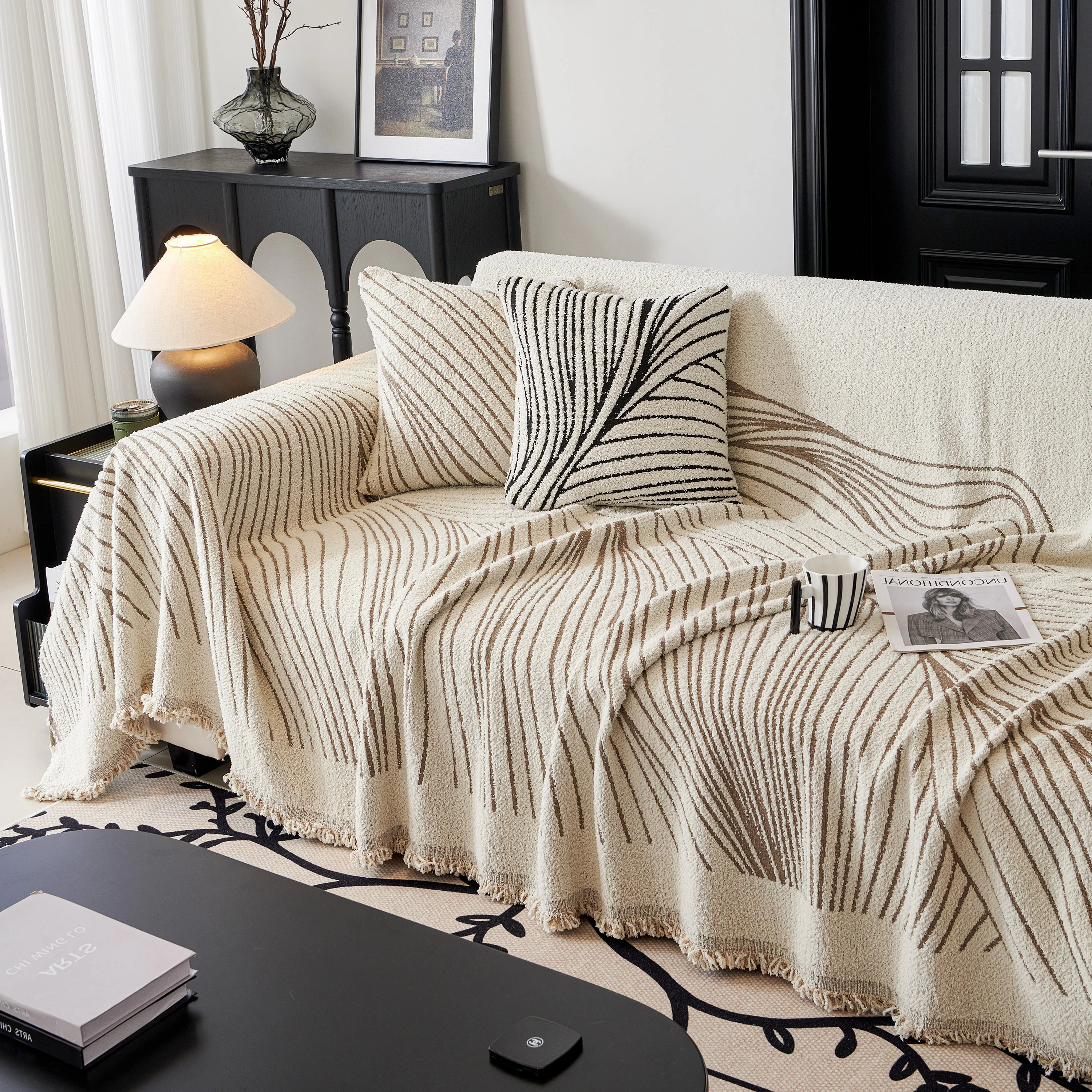 Cozy Striped Sofa Throw Blanket L Shaped Sectional Couch Covers Luxury Throws for Sofas - Image 63