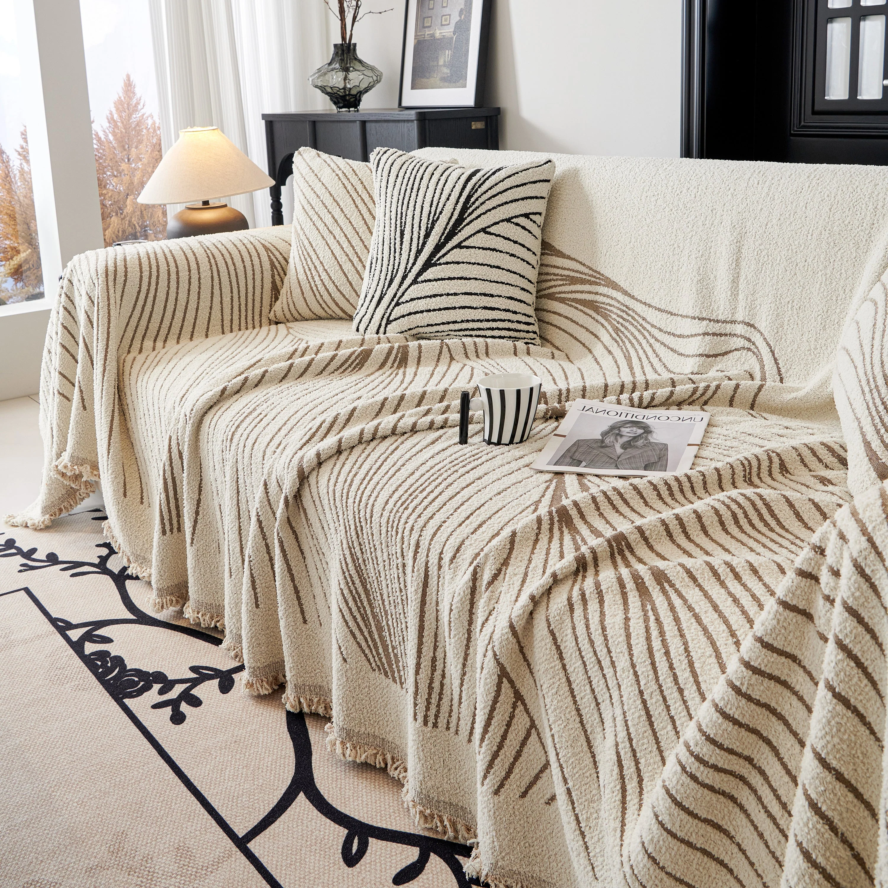 Cozy Striped Sofa Throw Blanket L Shaped Sectional Couch Covers Luxury Throws for Sofas - Image 64