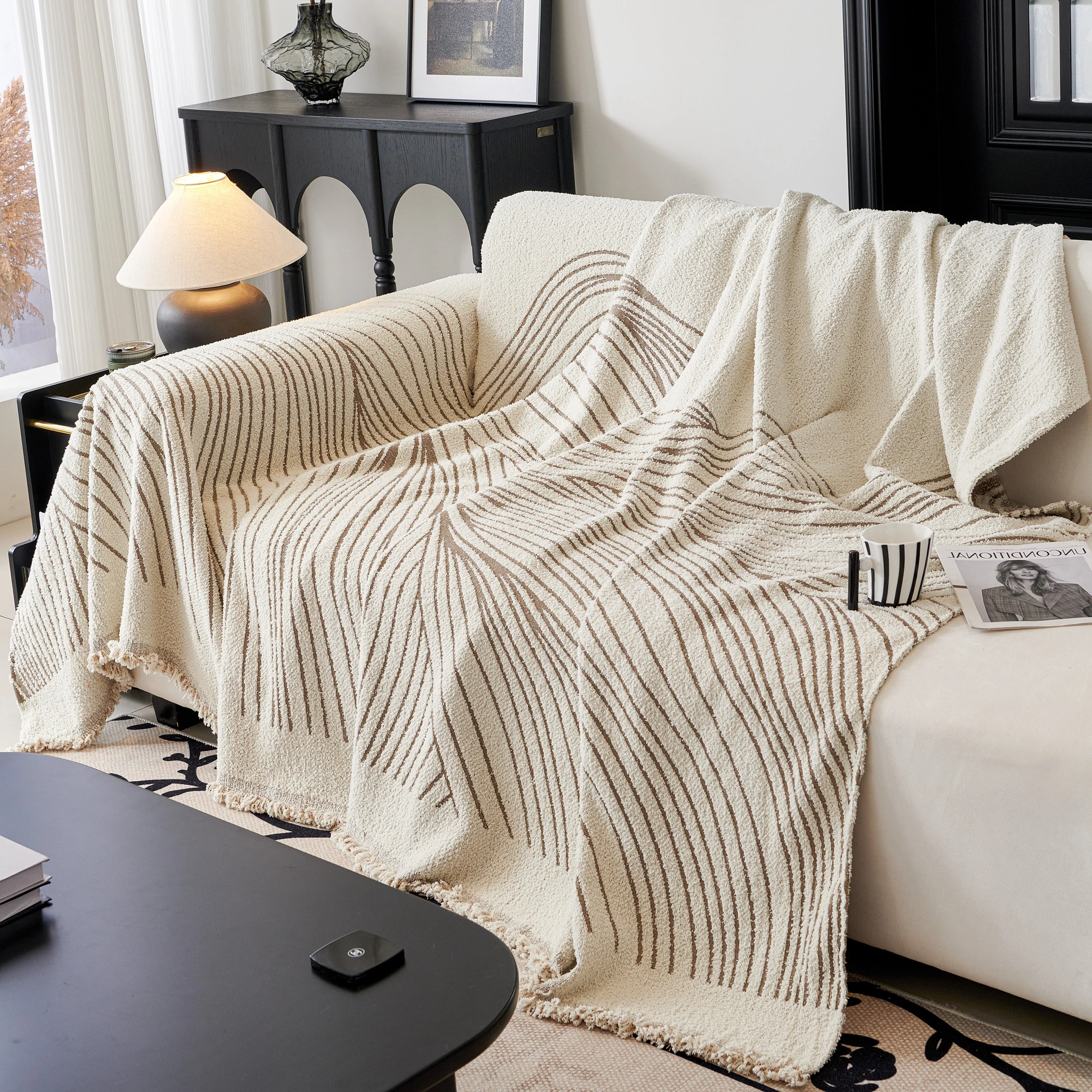 Cozy Striped Sofa Throw Blanket L Shaped Sectional Couch Covers Luxury Throws for Sofas - Image 67