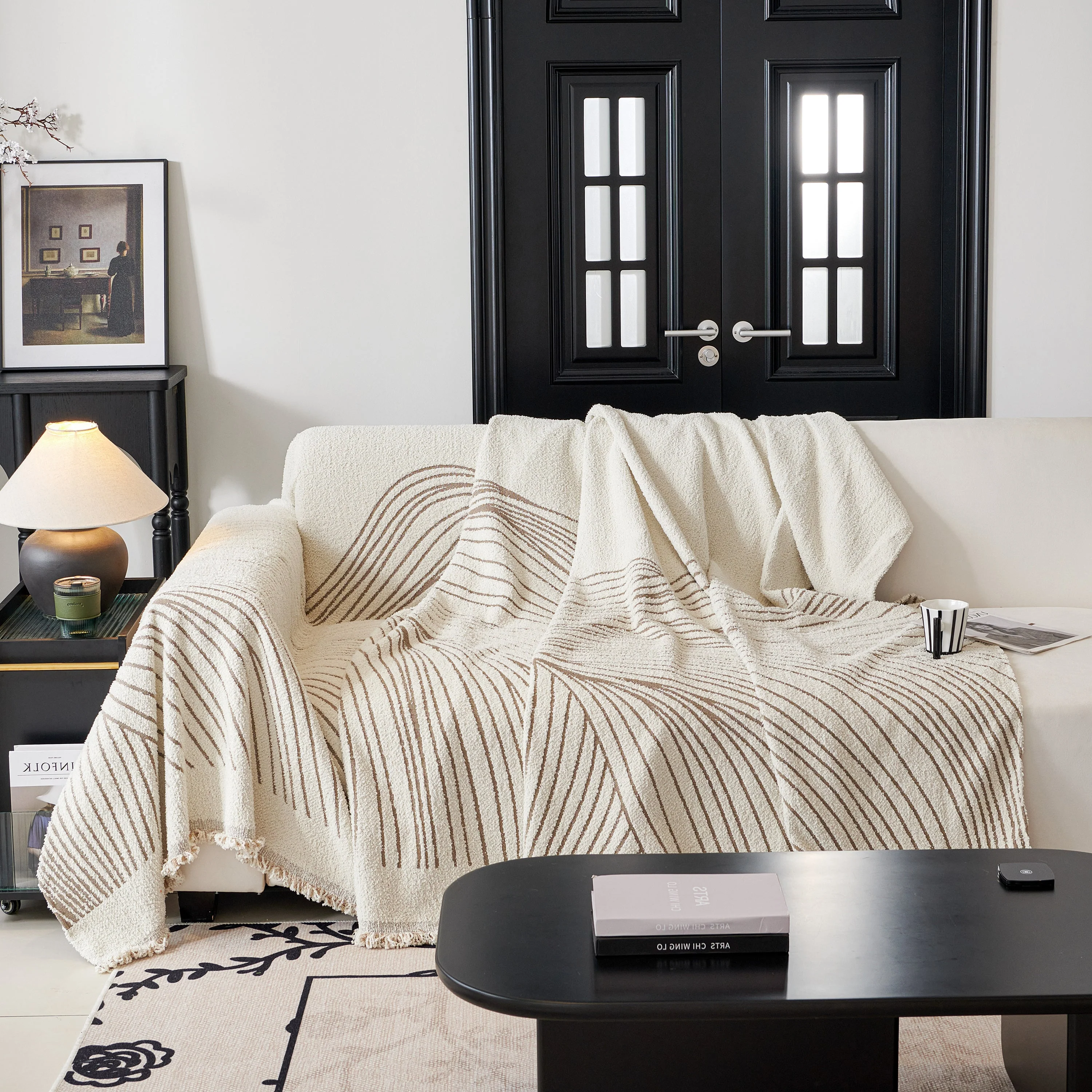 Cozy Striped Sofa Throw Blanket L Shaped Sectional Couch Covers Luxury Throws for Sofas - Image 68
