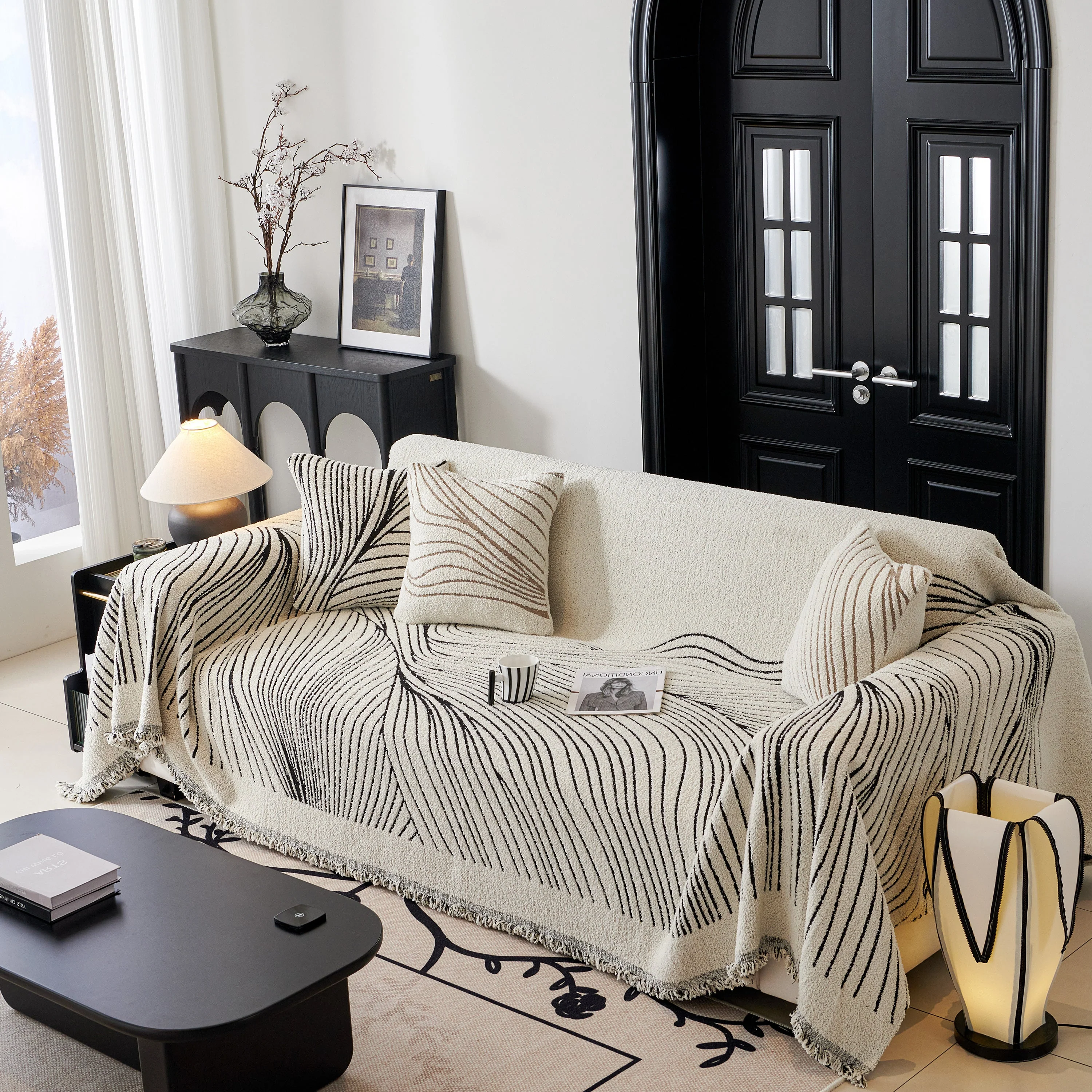 Cozy Striped Sofa Throw Blanket L Shaped Sectional Couch Covers Luxury Throws for Sofas - Image 78