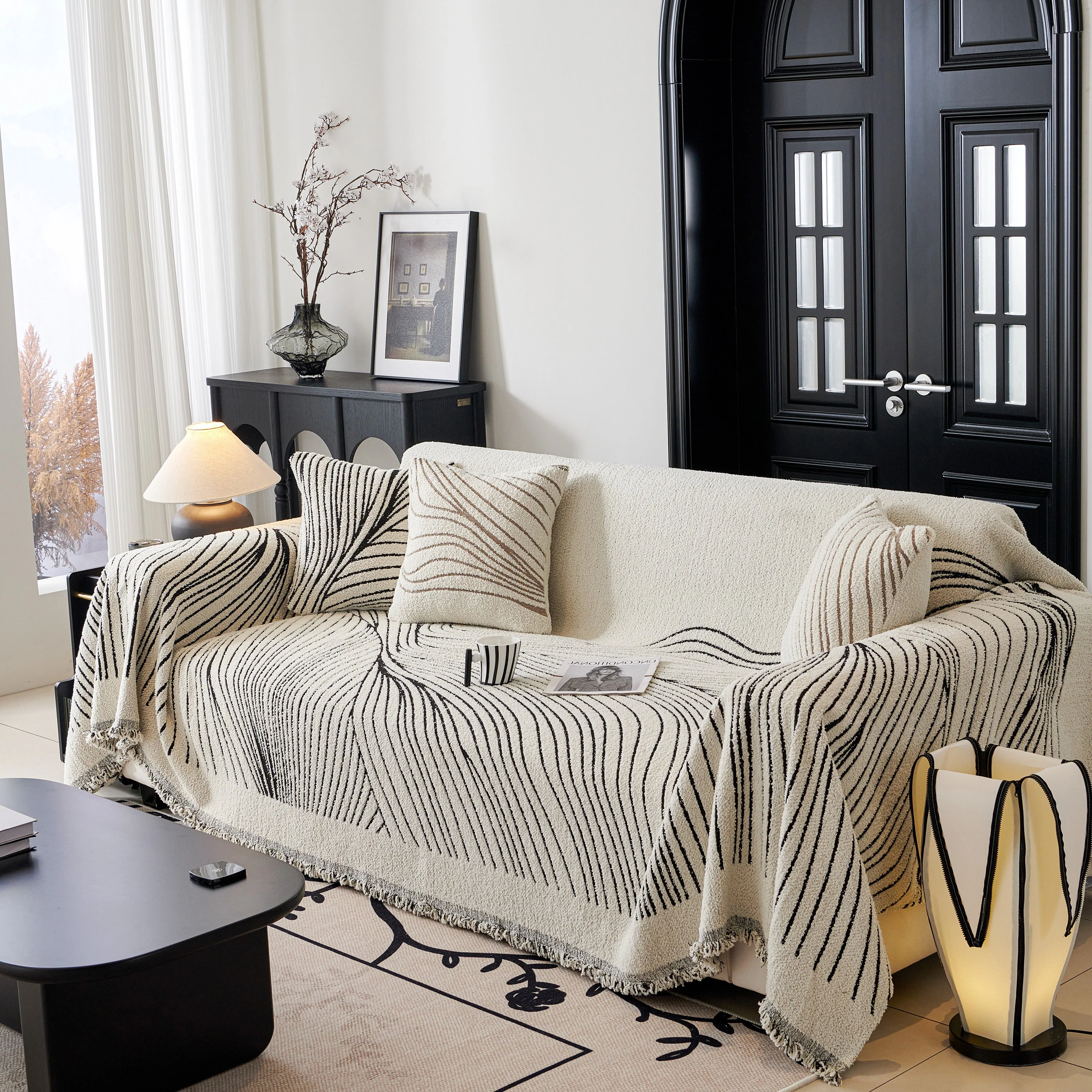 Cozy Striped Sofa Throw Blanket L Shaped Sectional Couch Covers Luxury Throws for Sofas - Image 79