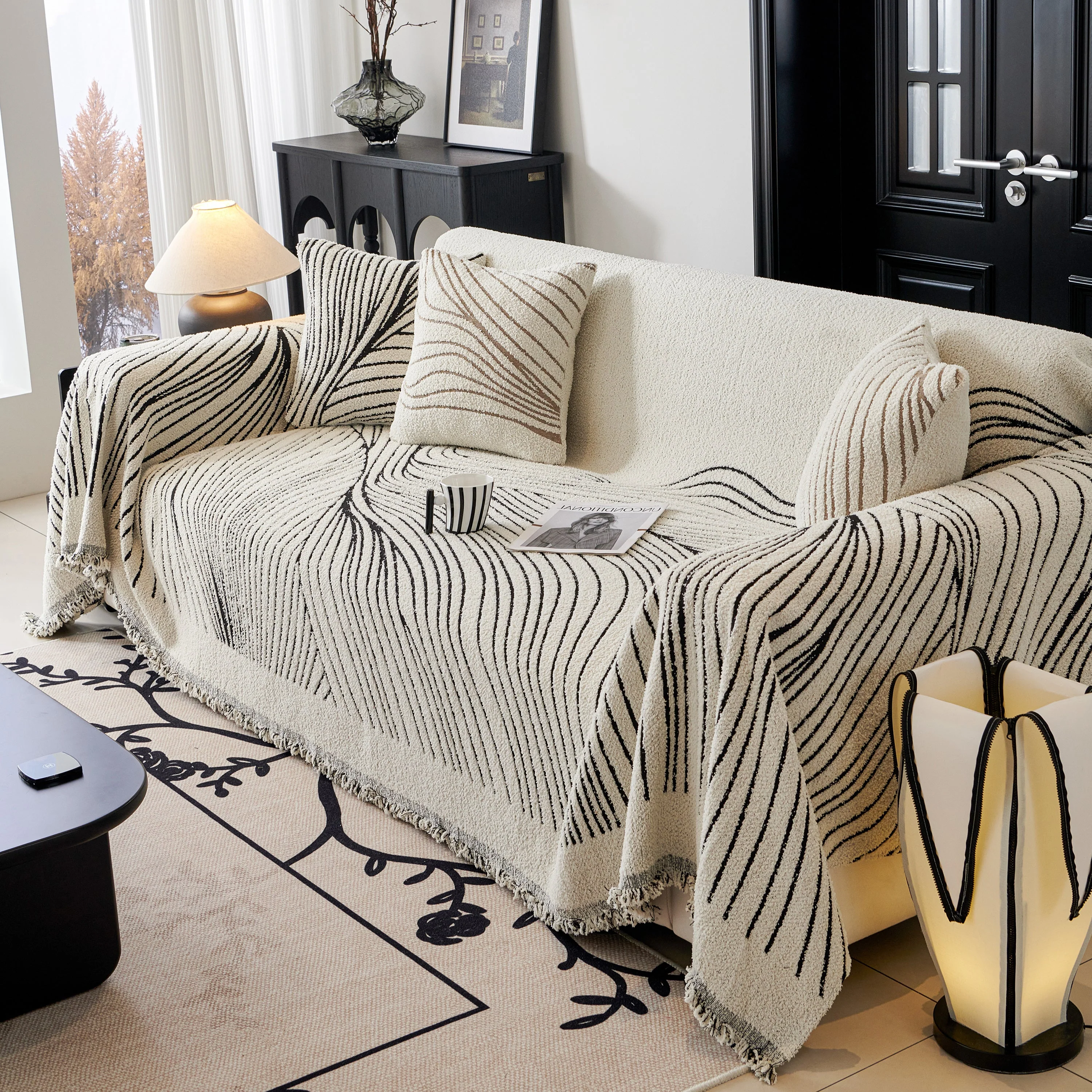 Cozy Striped Sofa Throw Blanket L Shaped Sectional Couch Covers Luxury Throws for Sofas - Image 80