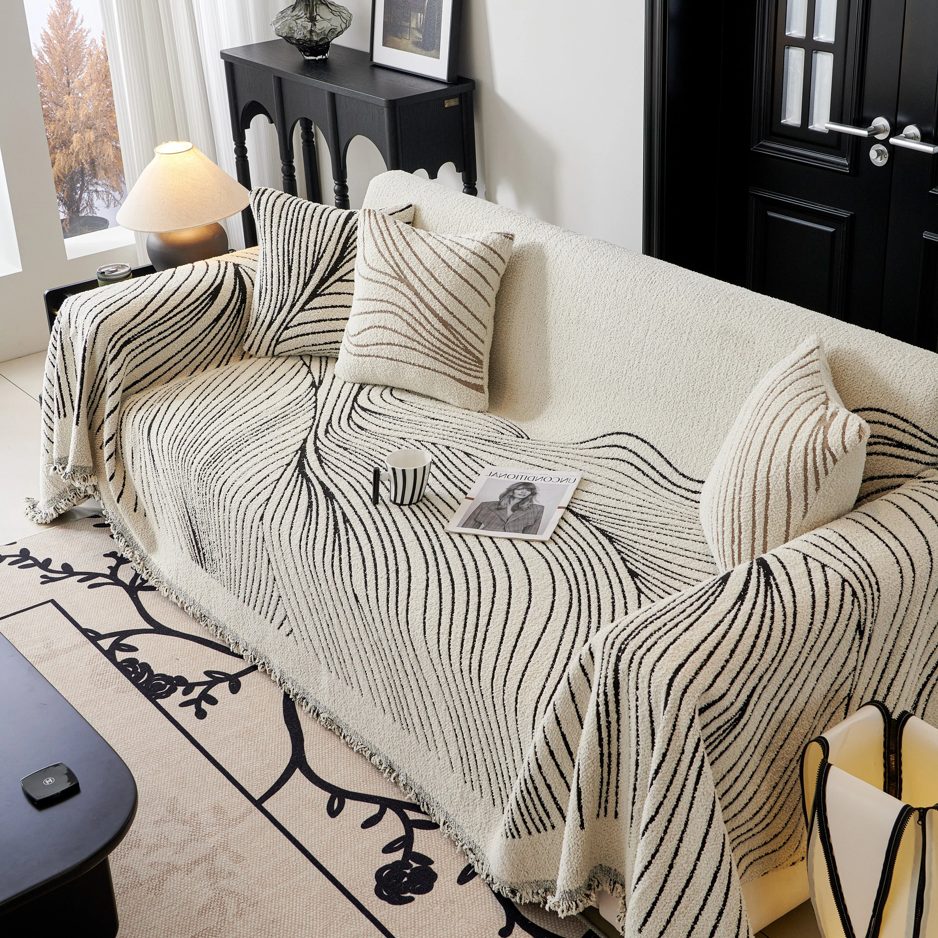 Cozy Striped Sofa Throw Blanket L Shaped Sectional Couch Covers Luxury Throws for Sofas - Image 81