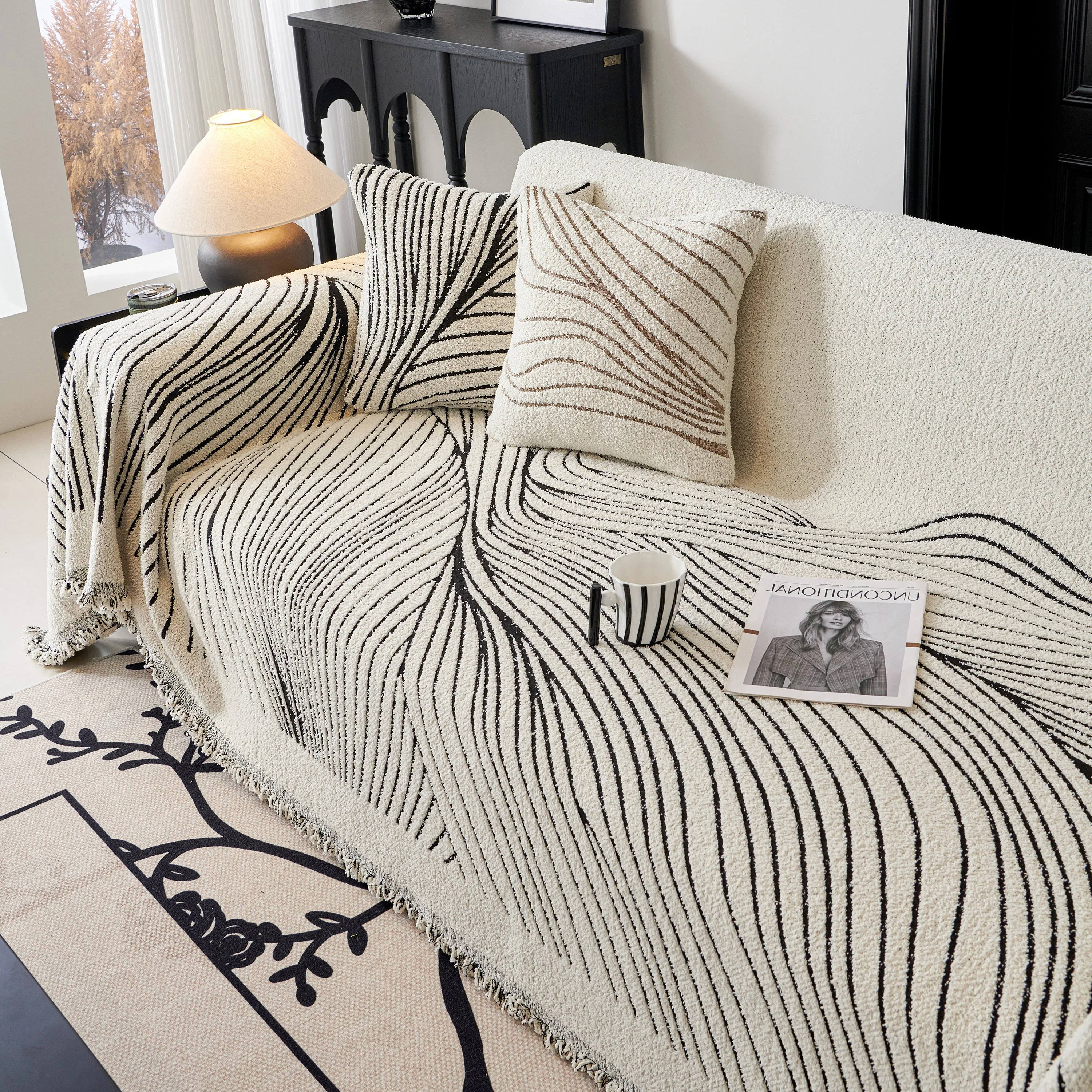 Cozy Striped Sofa Throw Blanket L Shaped Sectional Couch Covers Luxury Throws for Sofas - Image 89