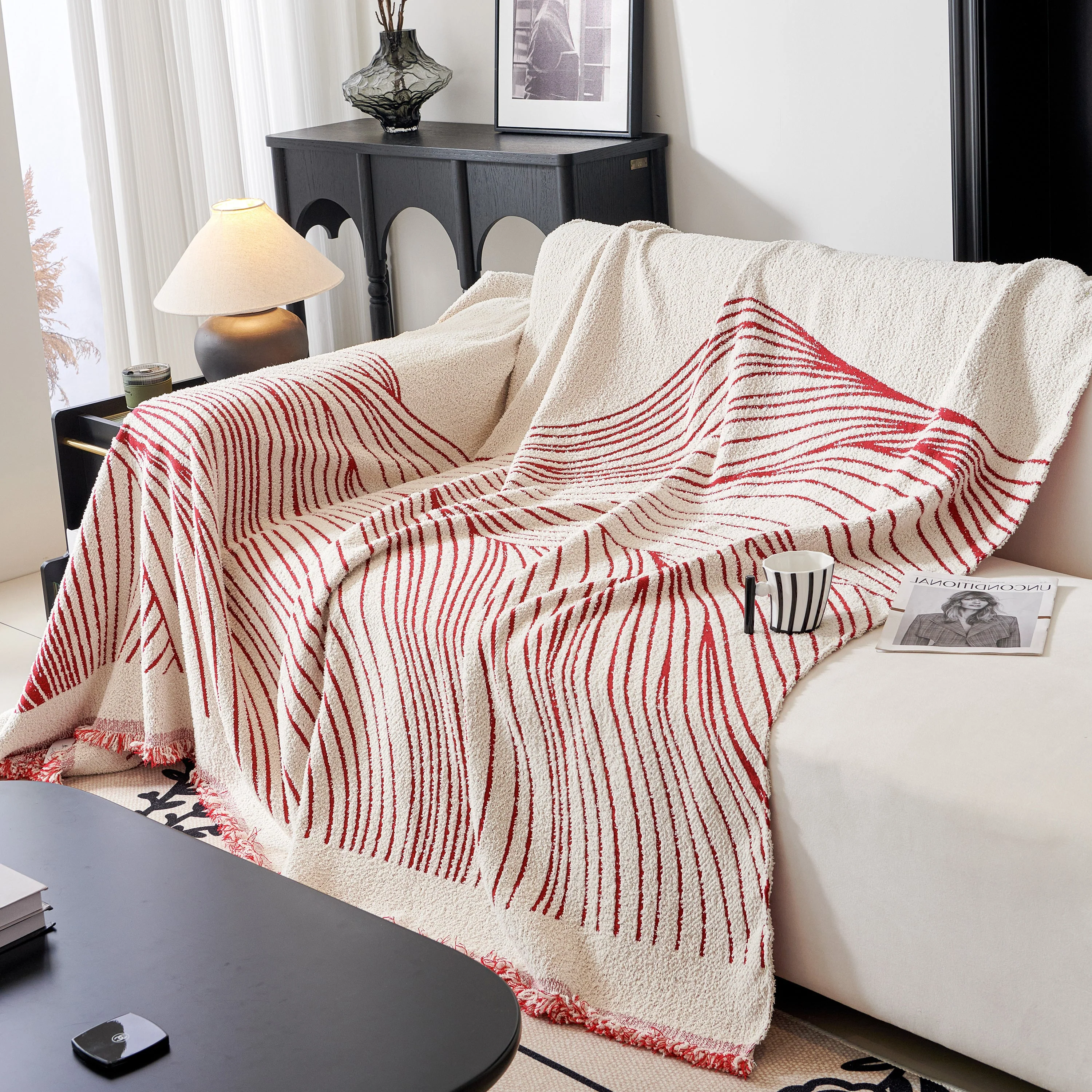 Cozy Striped Sofa Throw Blanket L Shaped Sectional Couch Covers Luxury Throws for Sofas - Image 9
