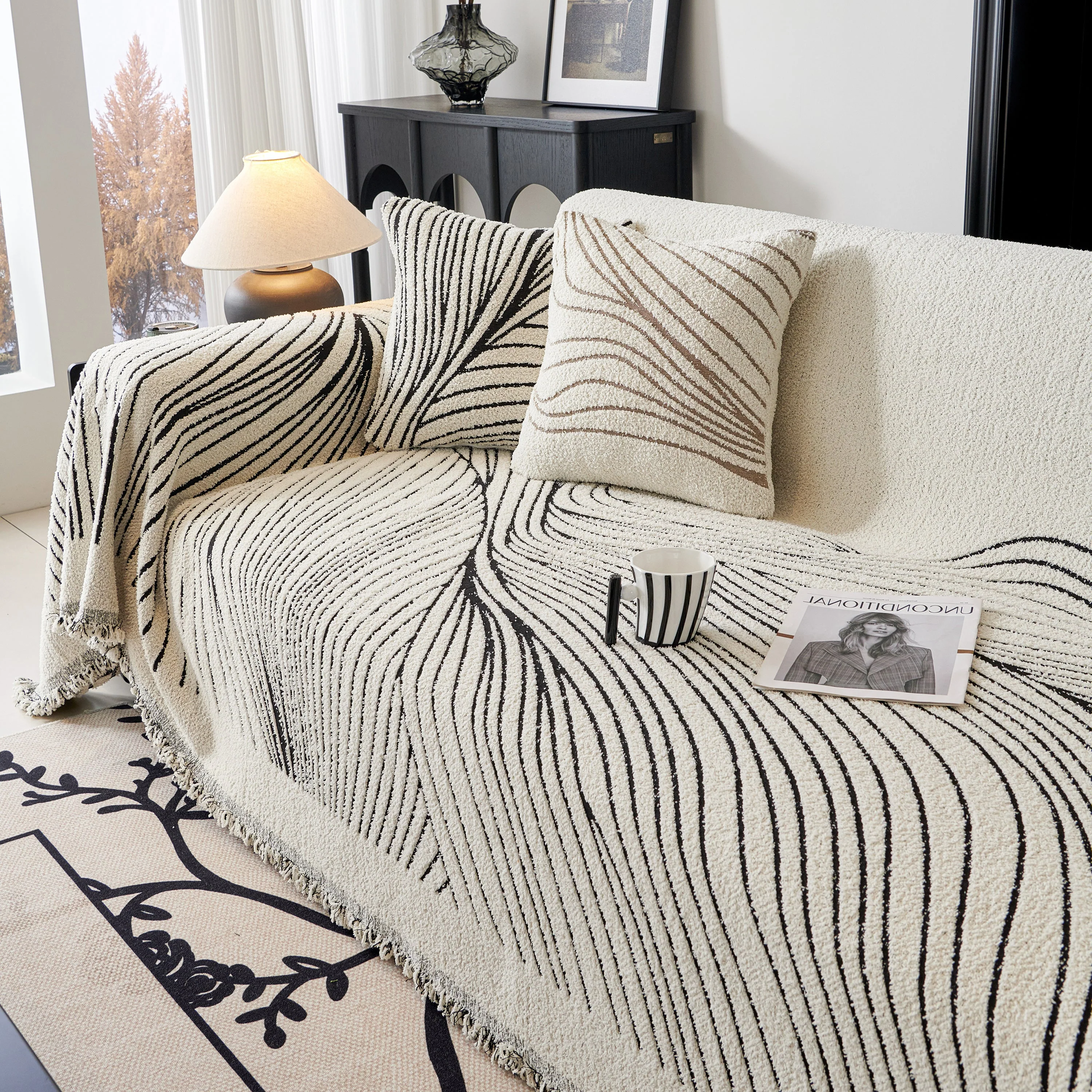 Cozy Striped Sofa Throw Blanket L Shaped Sectional Couch Covers Luxury Throws for Sofas - Image 90