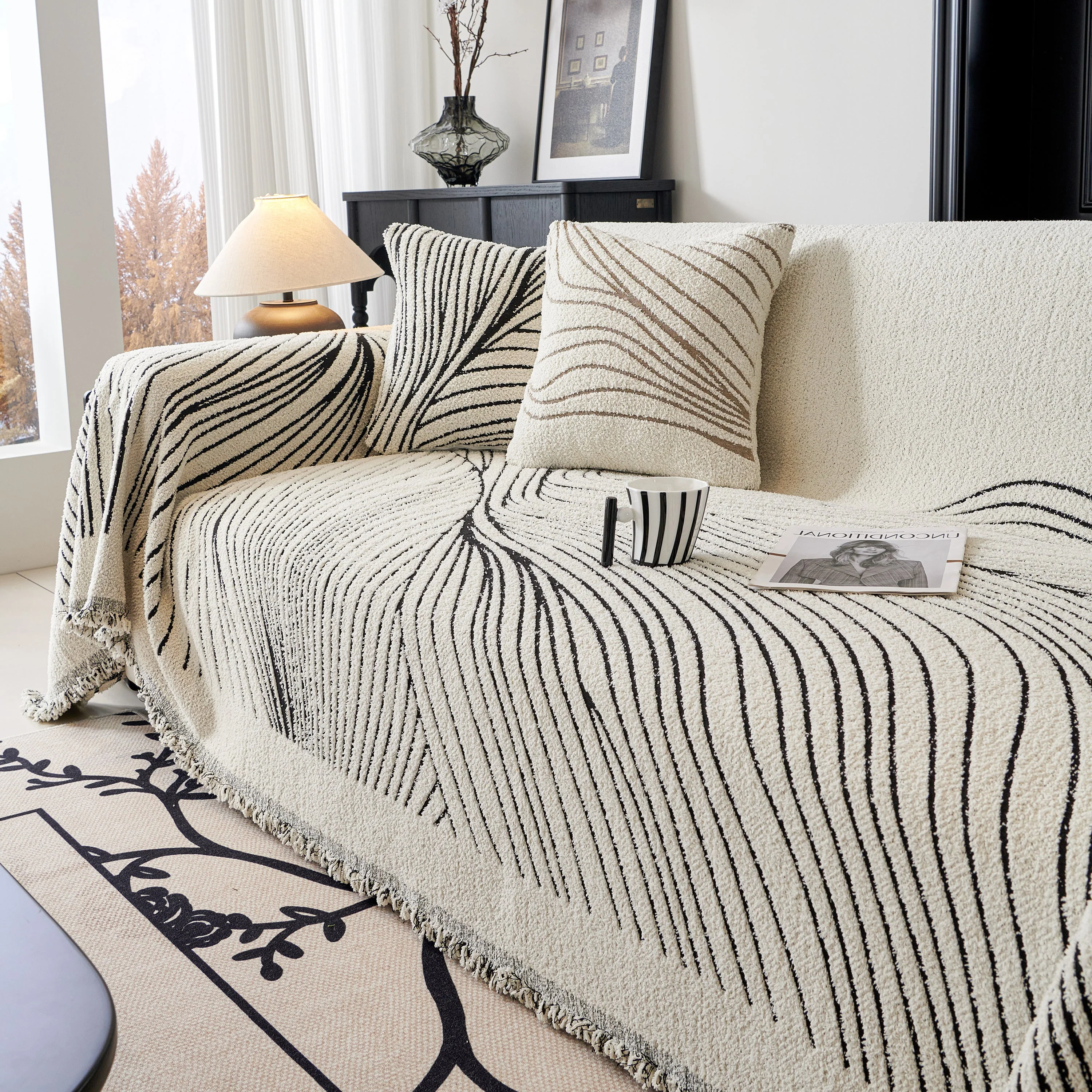 Cozy Striped Sofa Throw Blanket L Shaped Sectional Couch Covers Luxury Throws for Sofas - Image 91