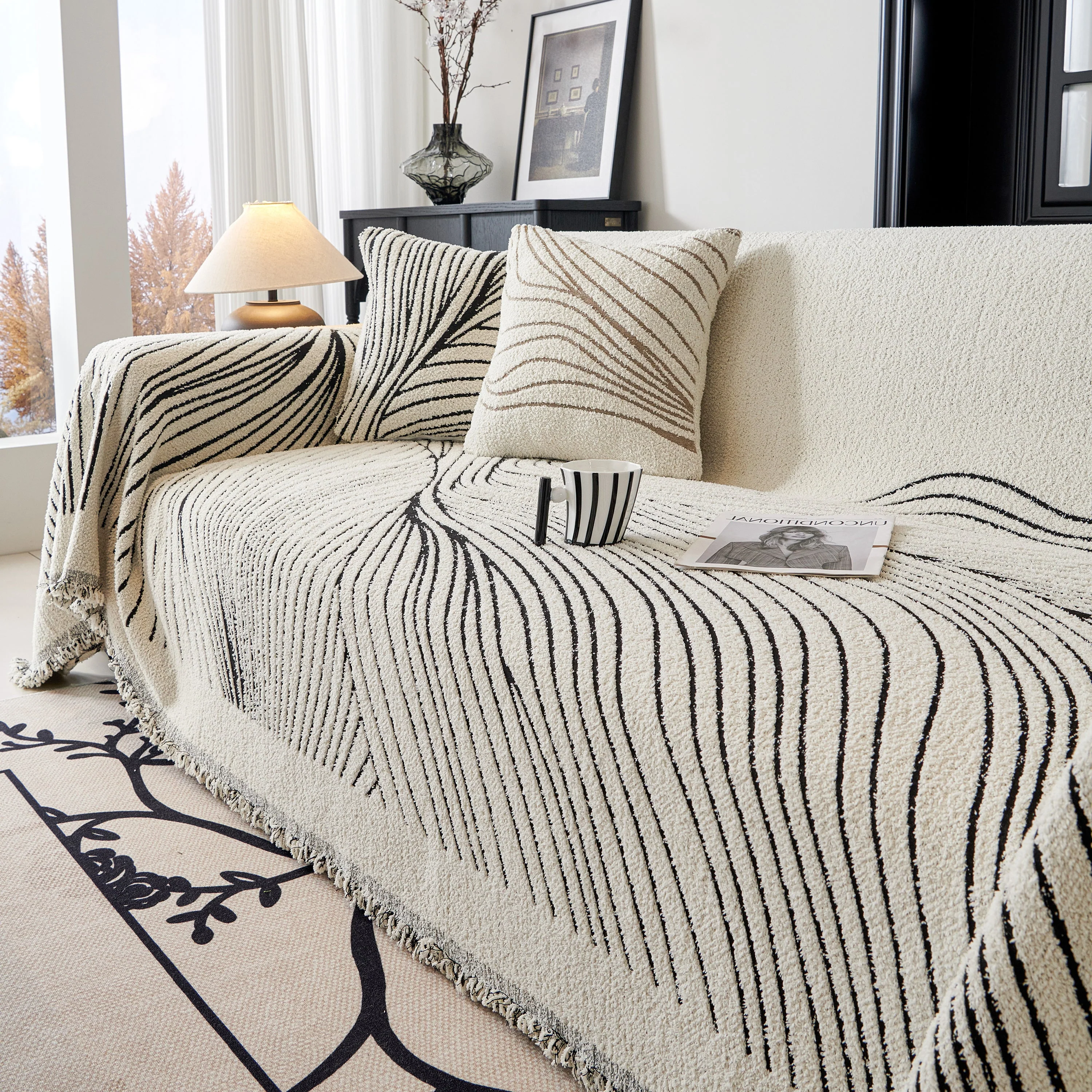 Cozy Striped Sofa Throw Blanket L Shaped Sectional Couch Covers Luxury Throws for Sofas - Image 92