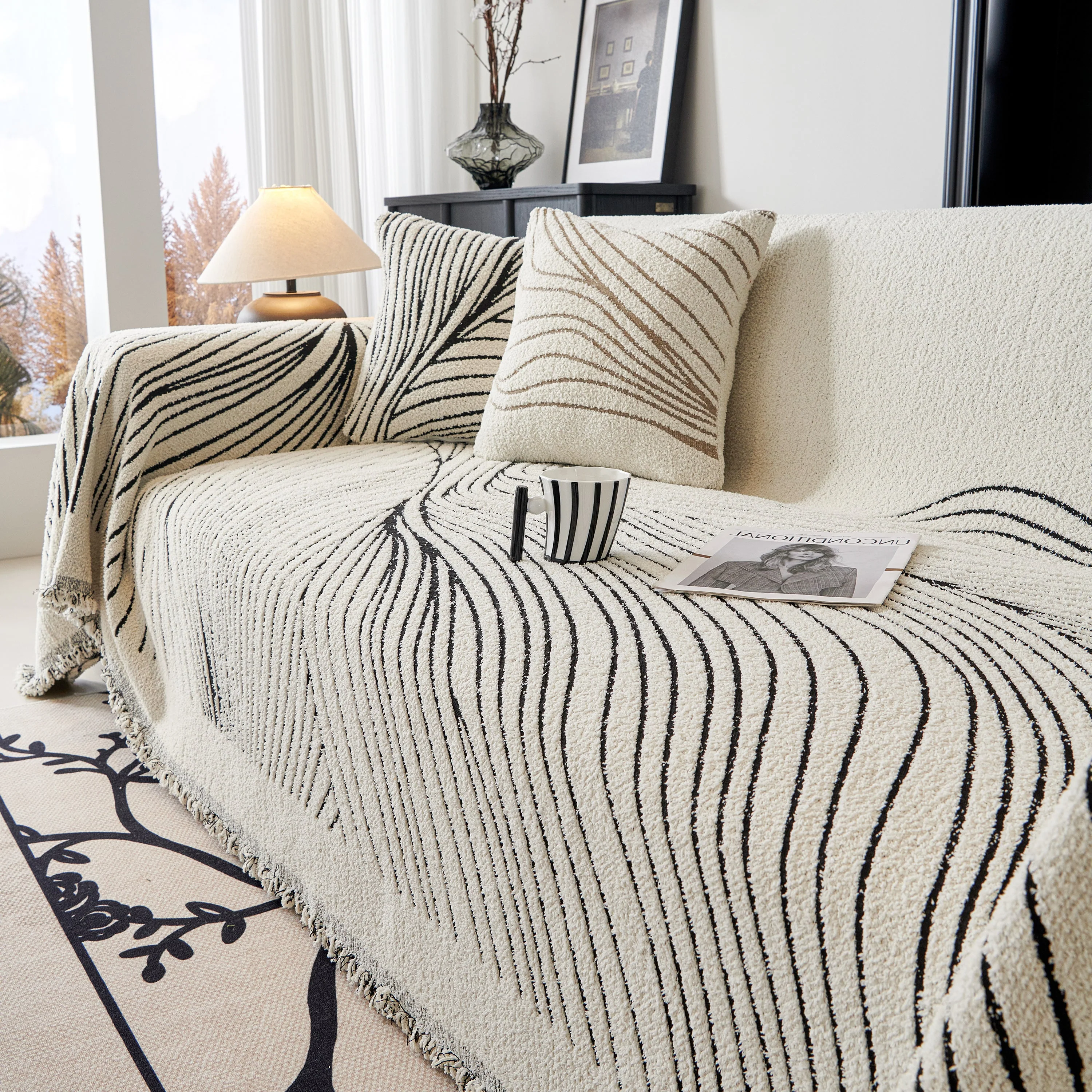Cozy Striped Sofa Throw Blanket L Shaped Sectional Couch Covers Luxury Throws for Sofas - Image 93