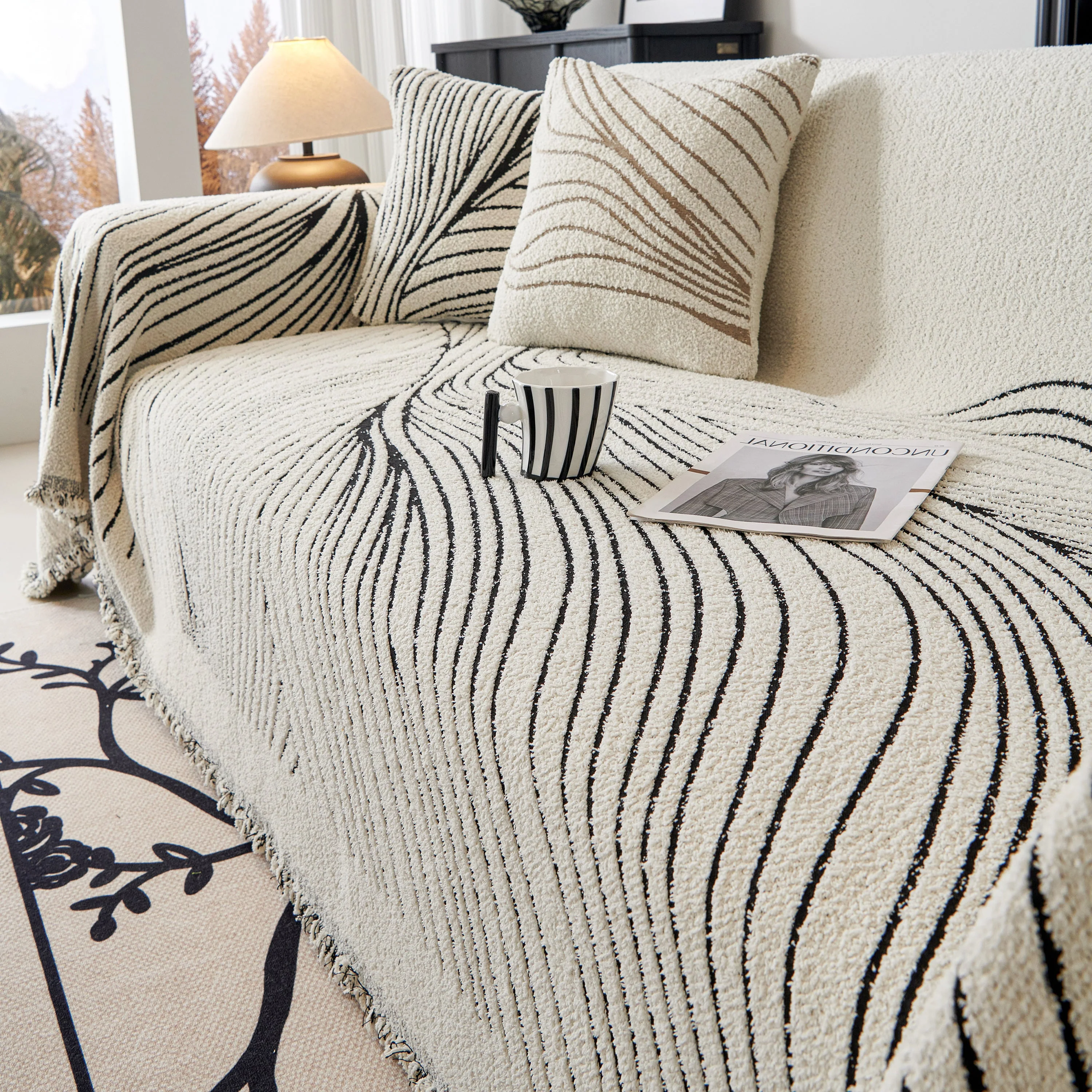 Cozy Striped Sofa Throw Blanket L Shaped Sectional Couch Covers Luxury Throws for Sofas - Image 94