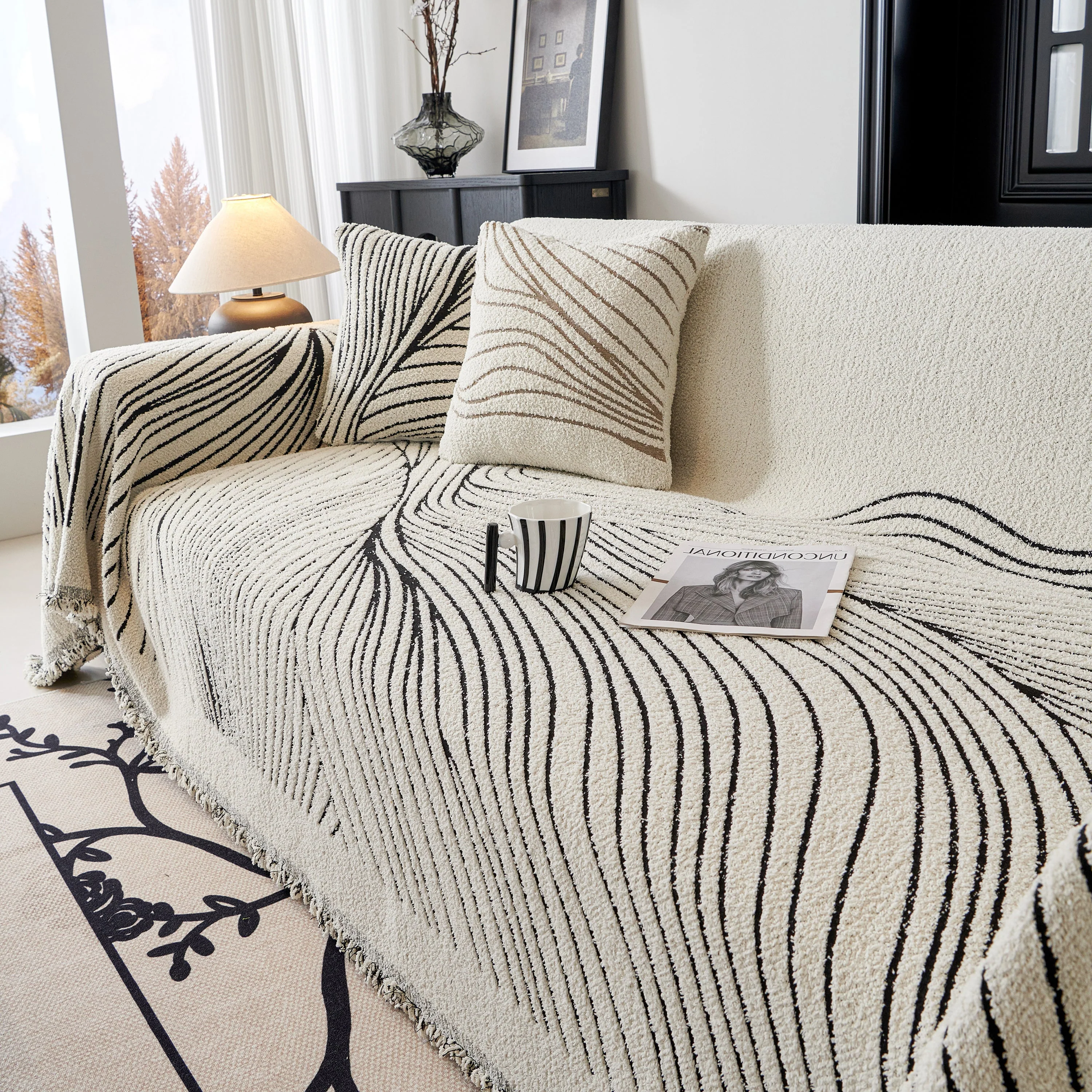 Cozy Striped Sofa Throw Blanket L Shaped Sectional Couch Covers Luxury Throws for Sofas - Image 97