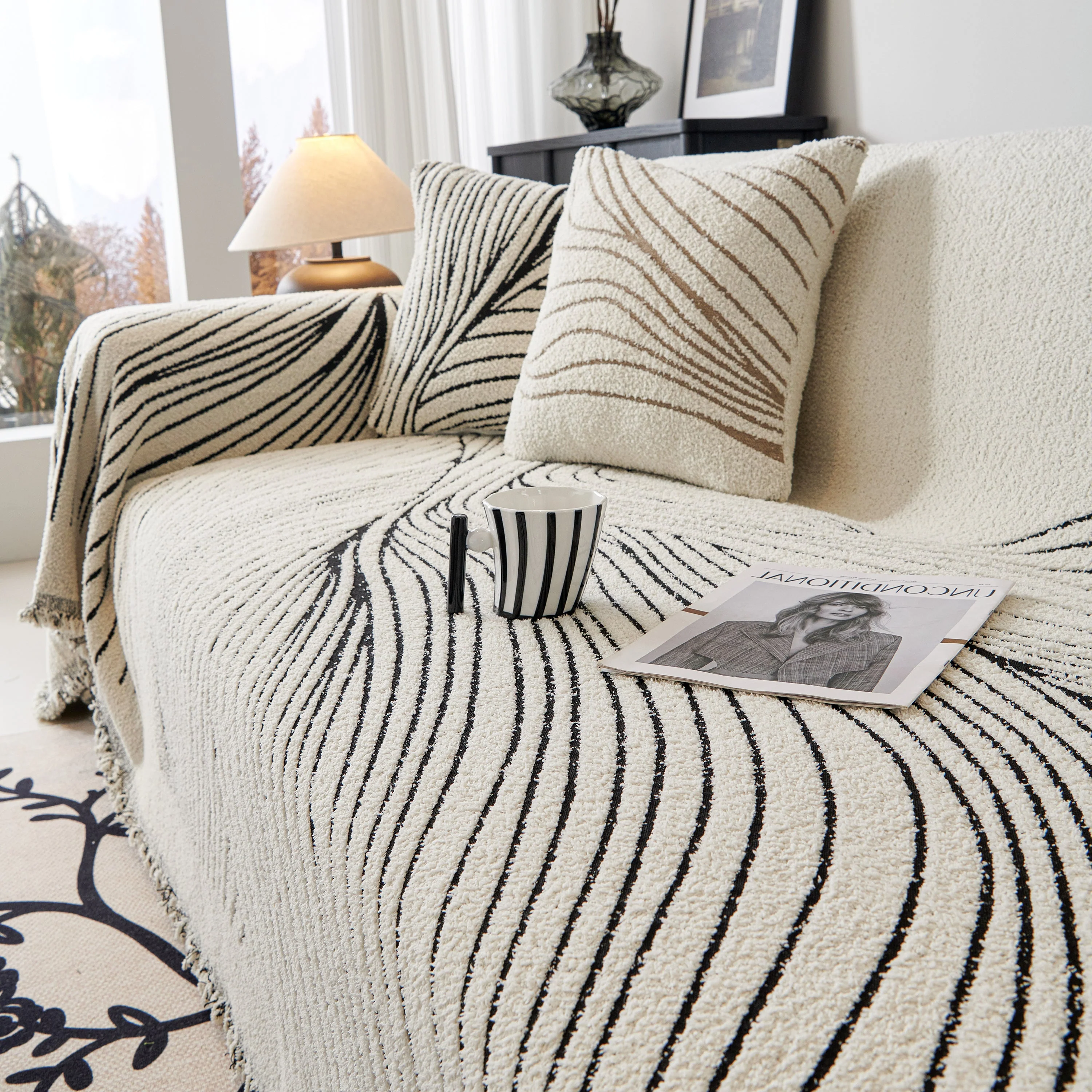 Cozy Striped Sofa Throw Blanket L Shaped Sectional Couch Covers Luxury Throws for Sofas - Image 98
