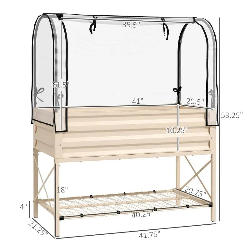 Cream Elevated Metal Raised Garden Bed w/ Greenhouse Cover - Image 5