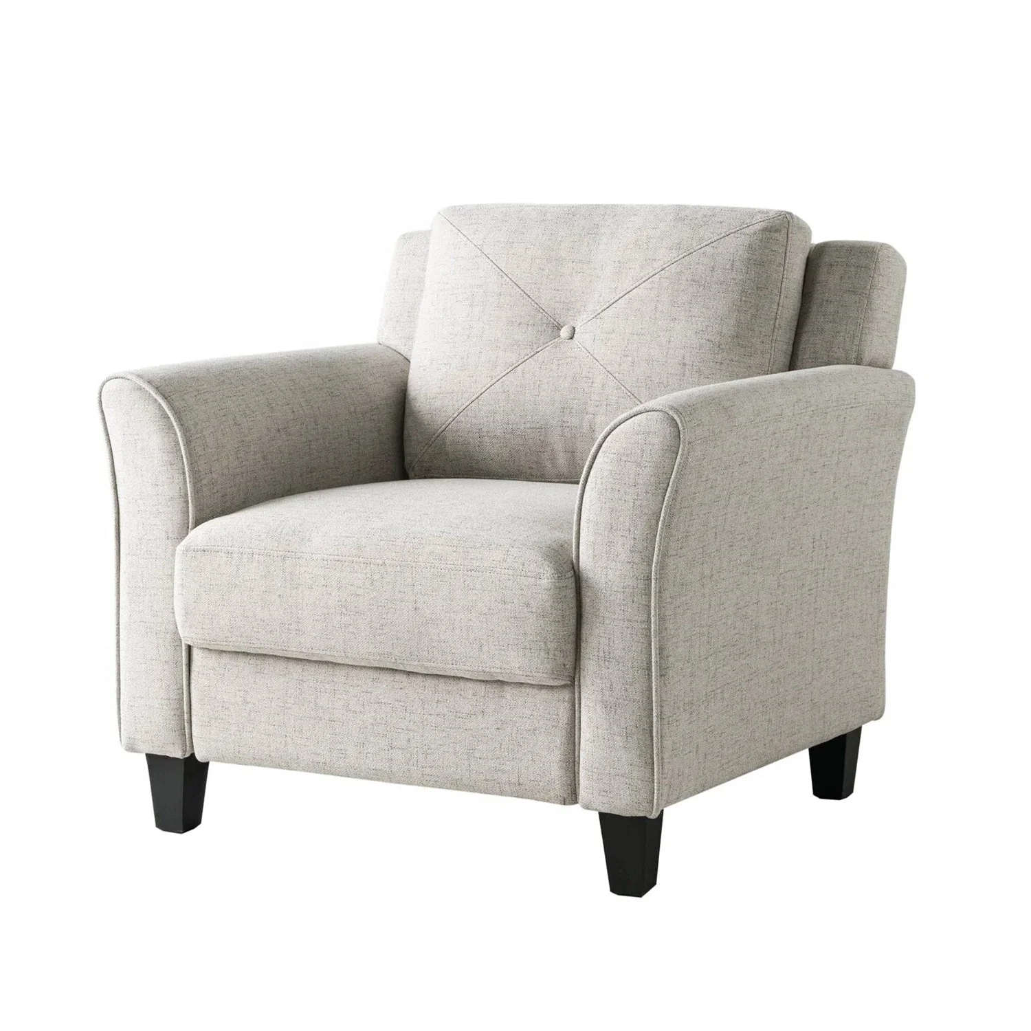 Cream Microfiber Upholstered Chair Armchair with Button Tufted Back Cushion - Image 2
