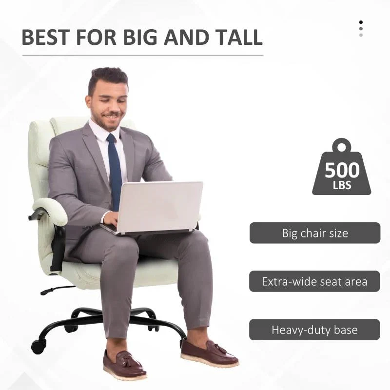 Cream White Big/Tall Adjustable Height Office Chair - 500 lbs. Weight Capacity - Image 3