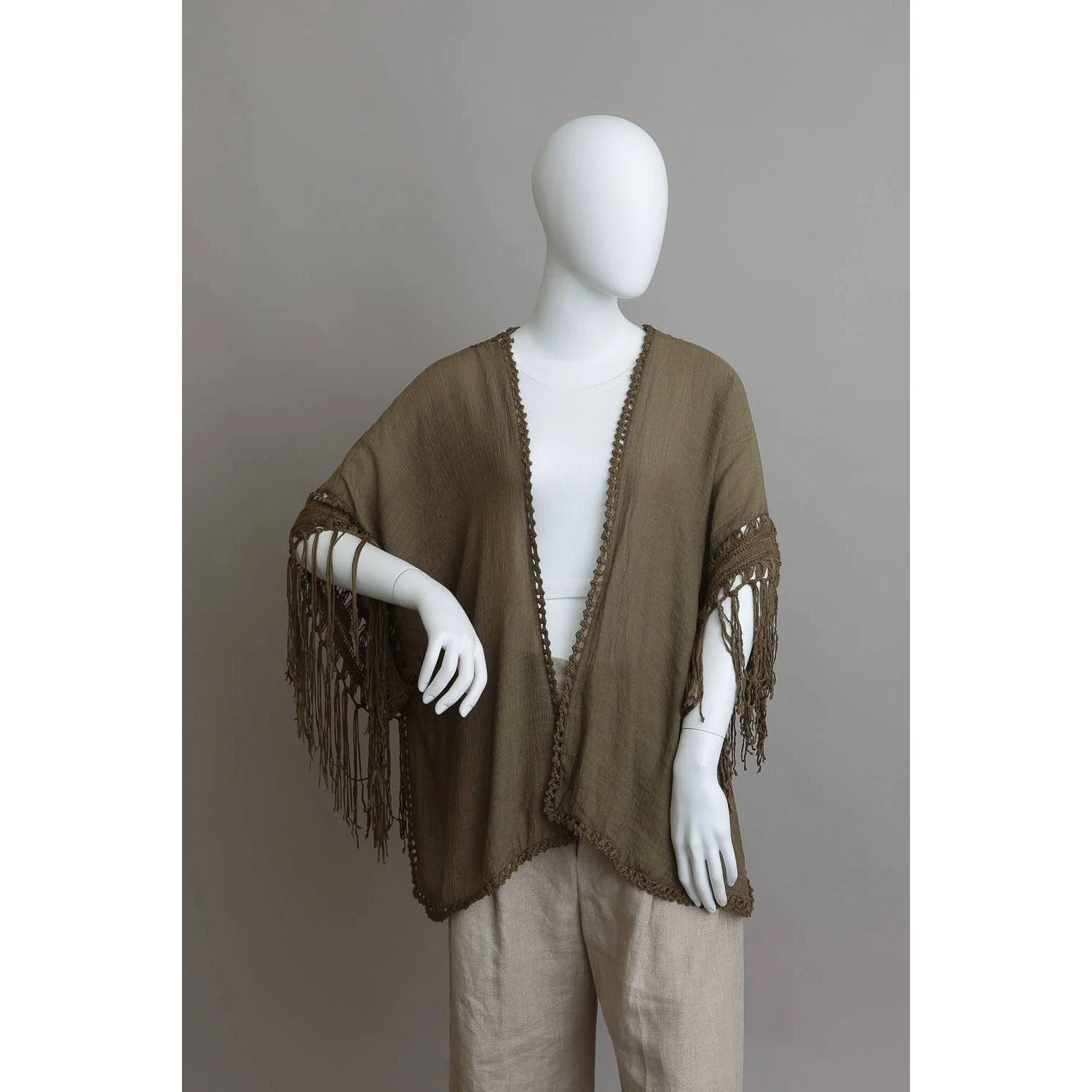 Crochet Back Tasseled Kimono | Bohemian Theme Cardigan Beachwear Cover-up - Image 3