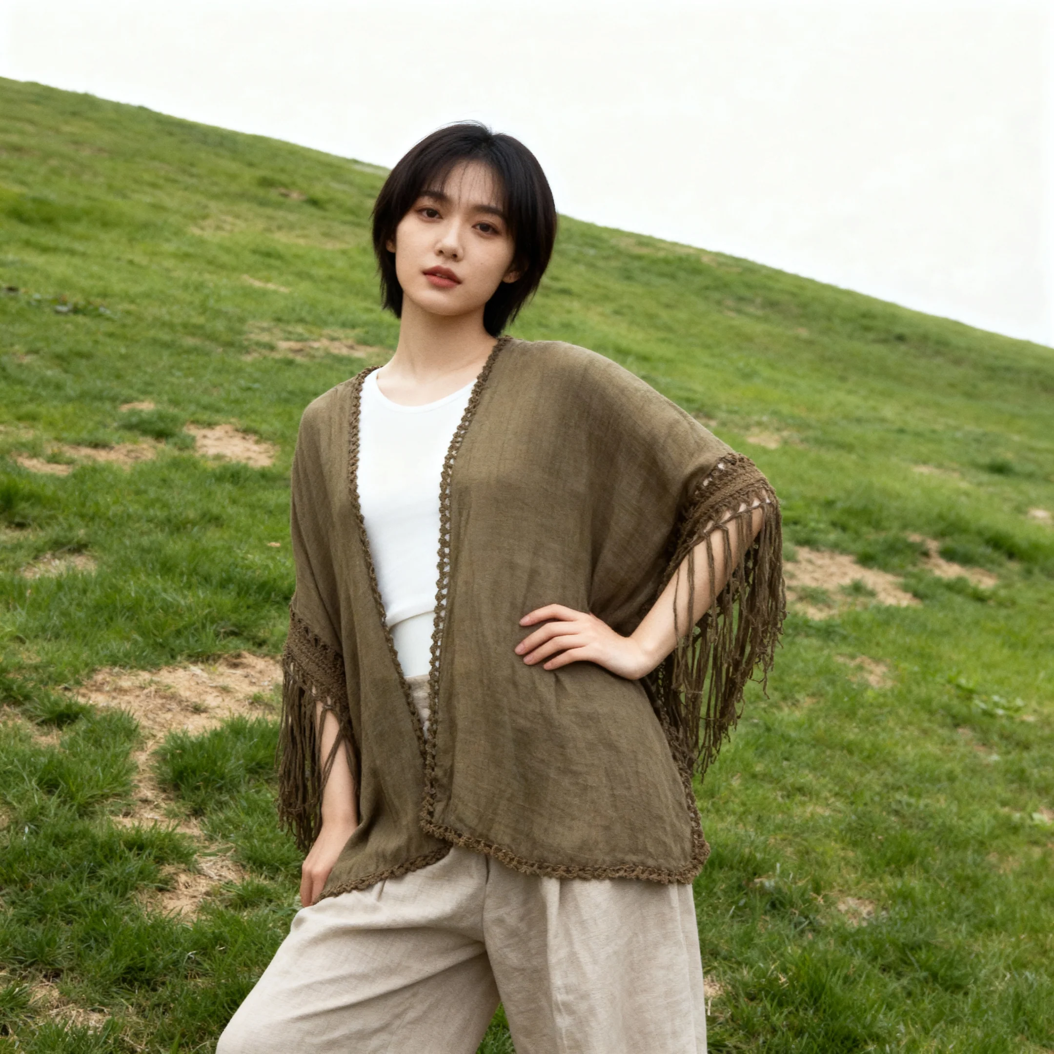 Crochet Back Tasseled Kimono | Bohemian Theme Cardigan Beachwear Cover-up - Image 4