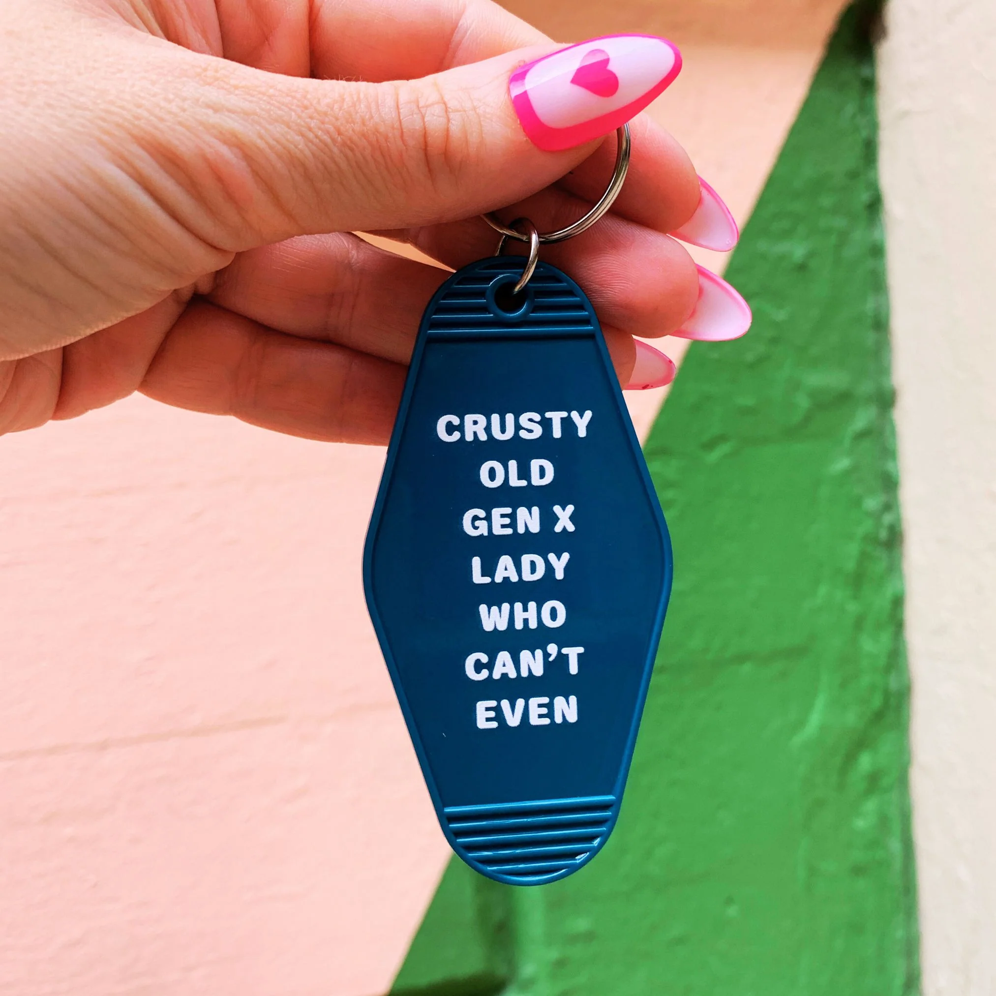 Crusty Old Gen X Lady Who Can't Even Motel Keychain in Blue - Image 3