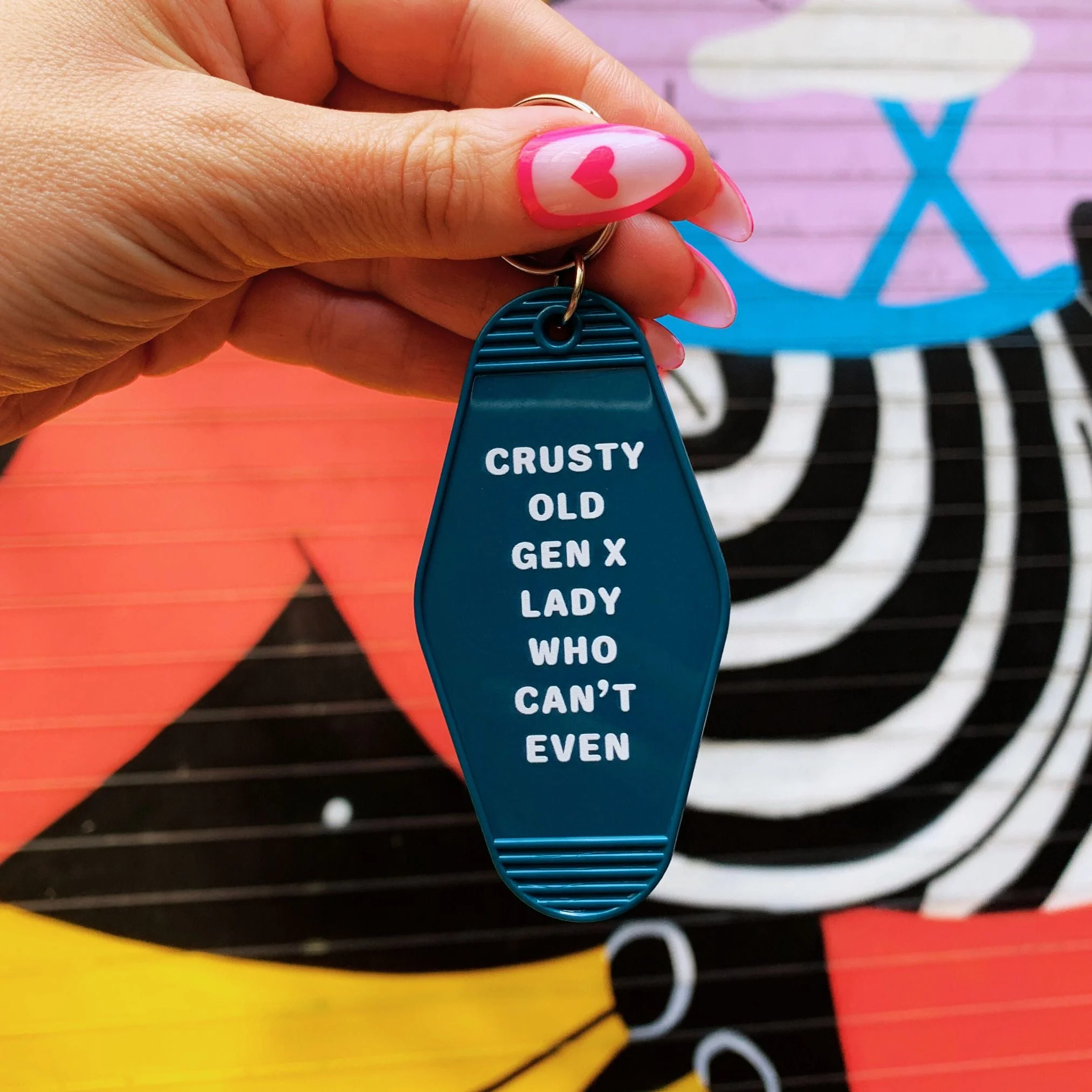 Crusty Old Gen X Lady Who Can't Even Motel Keychain in Blue - Image 6