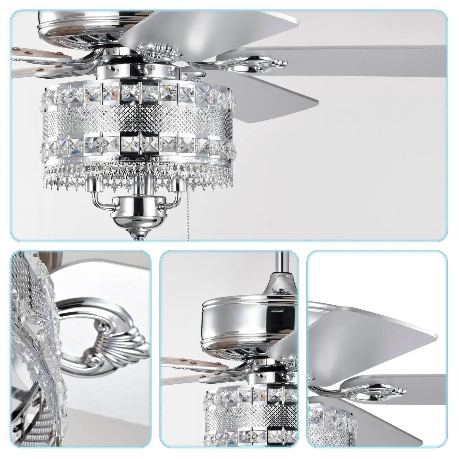 Crystal Ceiling Fan with 5 Reversible Blades and LED Chandelier - Image 12