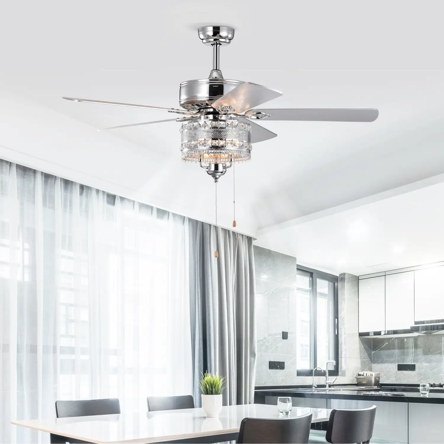 Crystal Ceiling Fan with 5 Reversible Blades and LED Chandelier - Image 13