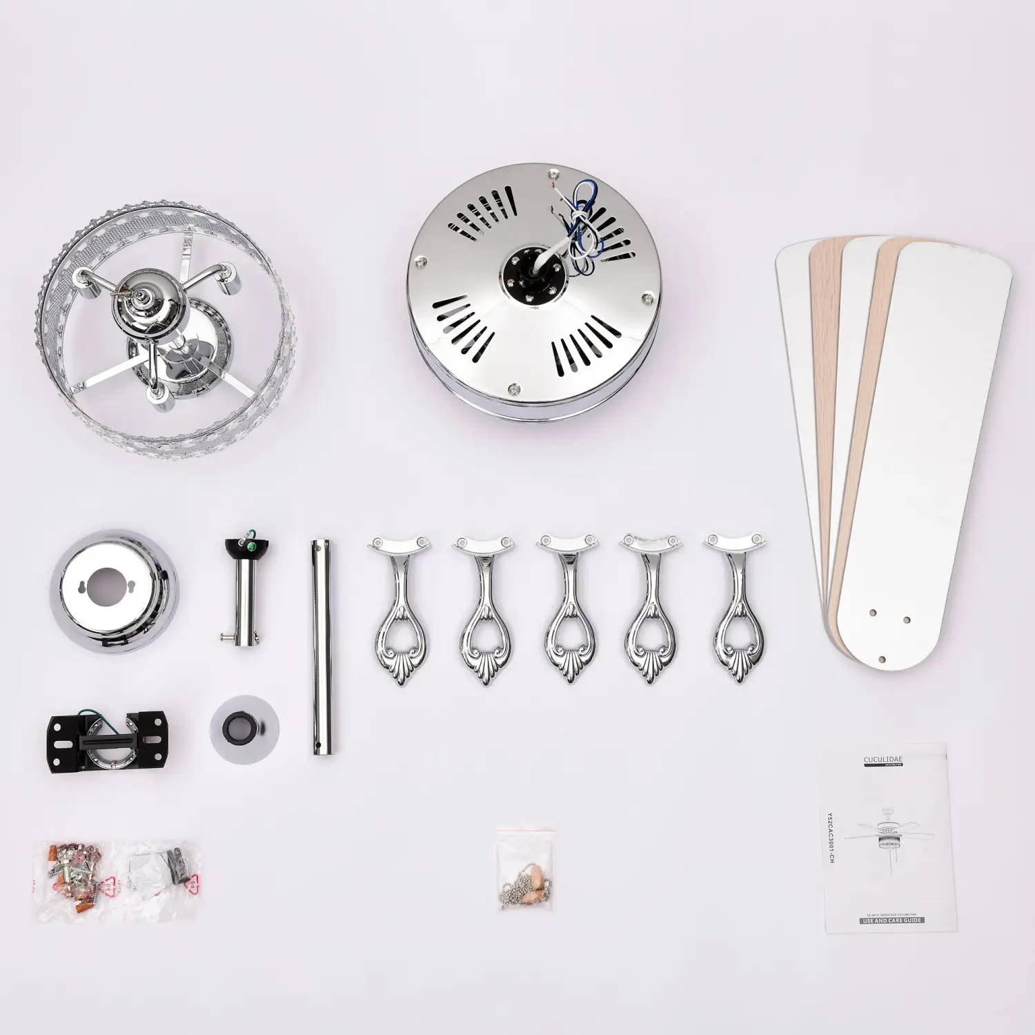 Crystal Ceiling Fan with 5 Reversible Blades and LED Chandelier - Image 14