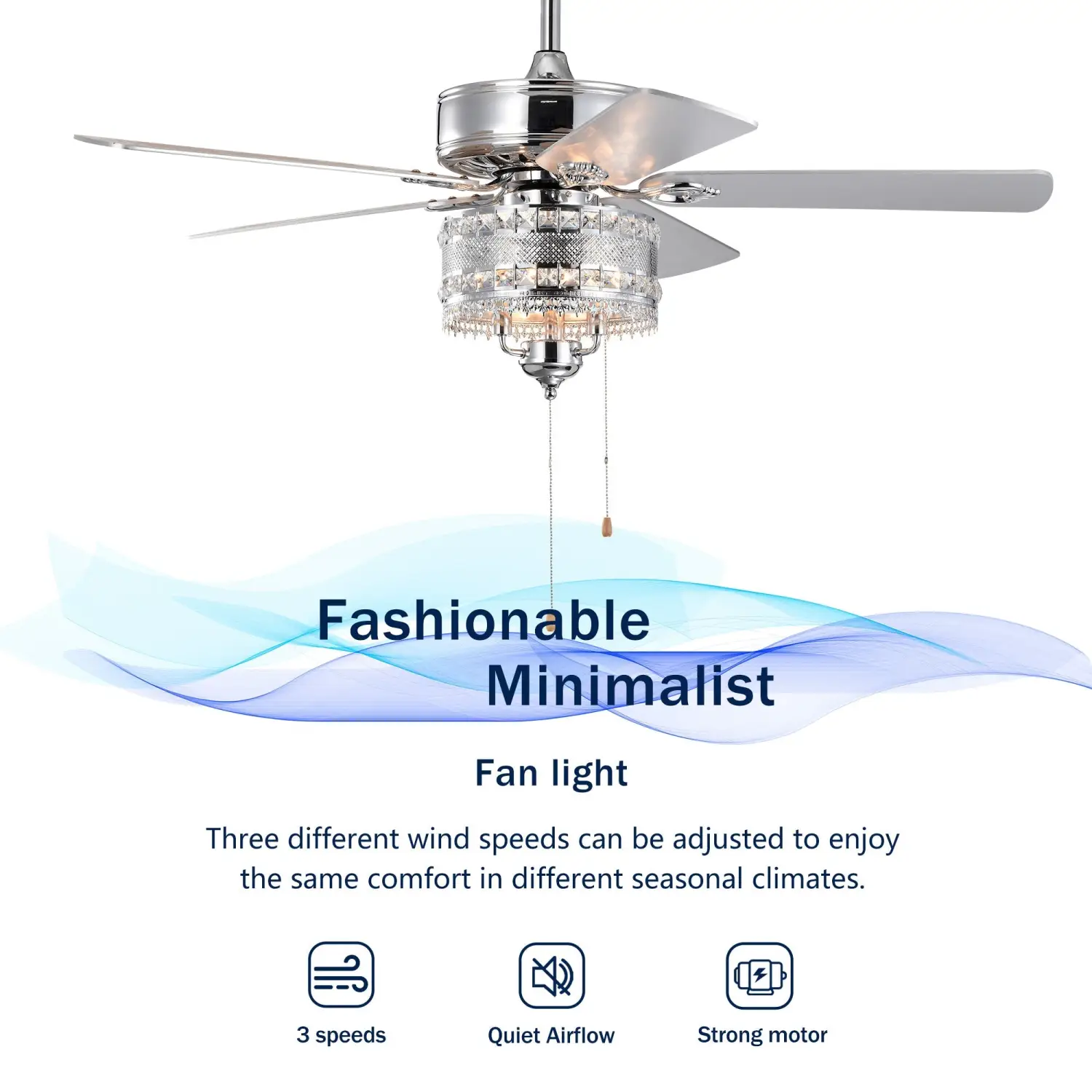 Crystal Ceiling Fan with 5 Reversible Blades and LED Chandelier - Image 6
