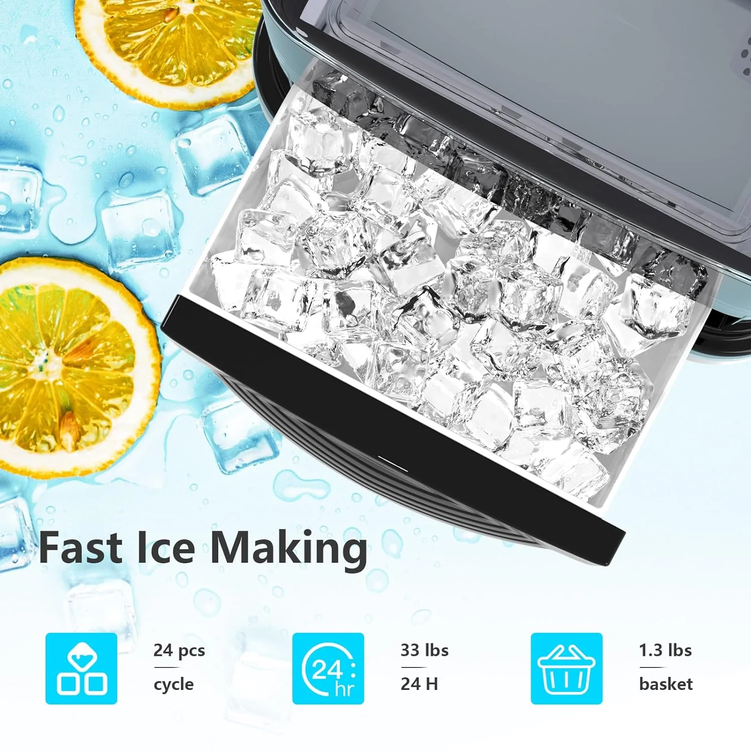 Cubic Ice Maker Machine,33 Lbs/24 Hrs,1.3 Lbs Ice Storage Capacity ,Black - Image 2