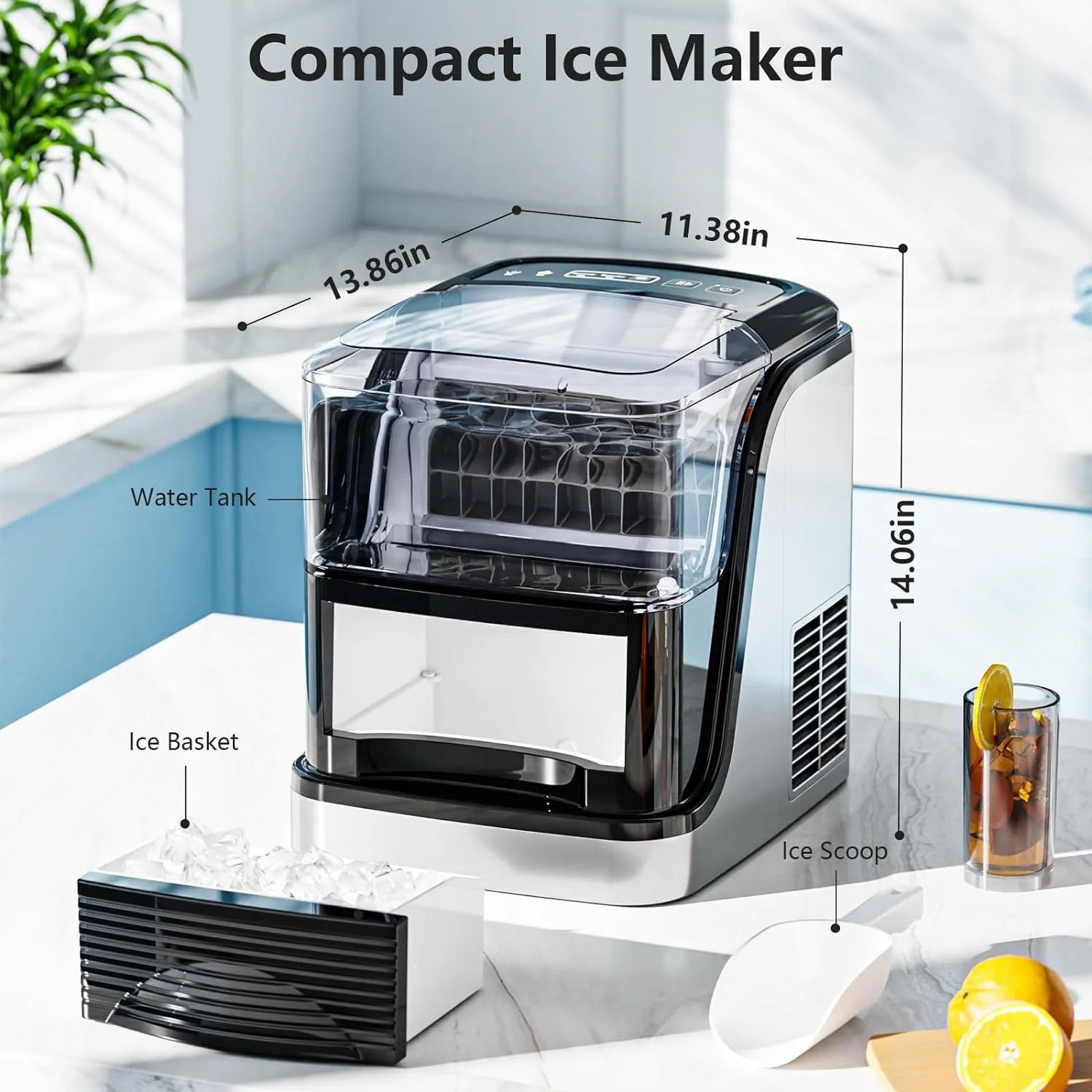 Cubic Ice Maker Machine,33 Lbs/24 Hrs,1.3 Lbs Ice Storage Capacity ,Black - Image 4