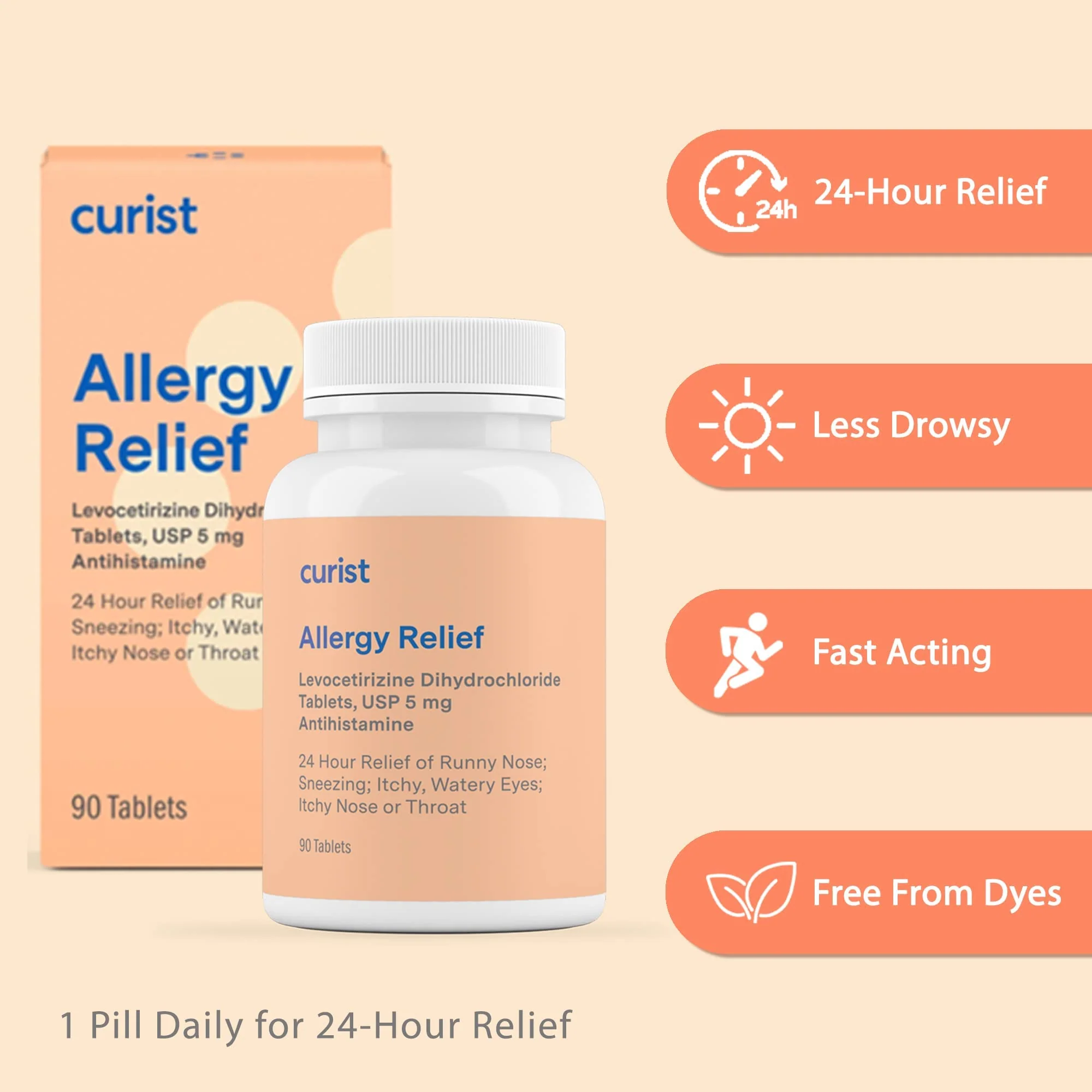 Curist Generic Levocetirizine Dihydrochloride 5mg Bulk (270 Tablets), Allergy Pills, 24 Hour Allergy Relief - Allergy Medicine (3 Packs of 90 Tablets) - Image 7