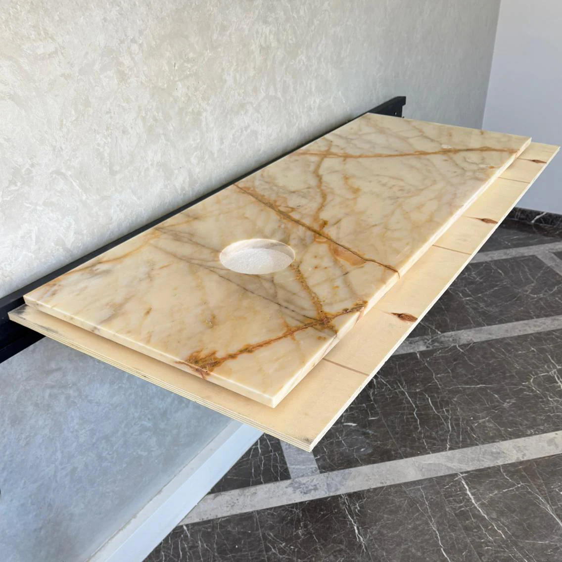 Custom Calacatta Gold Marble Sink – Handmade Natural Stone Bathroom Basin, Luxury Goldish Marble Vanity Top, Countertop and Sink (NS-084) - Image 10