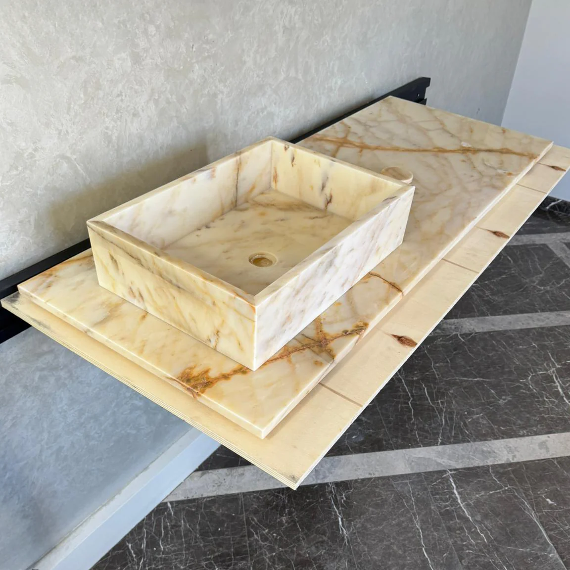 Custom Calacatta Gold Marble Sink – Handmade Natural Stone Bathroom Basin, Luxury Goldish Marble Vanity Top, Countertop and Sink (NS-084) - Image 2