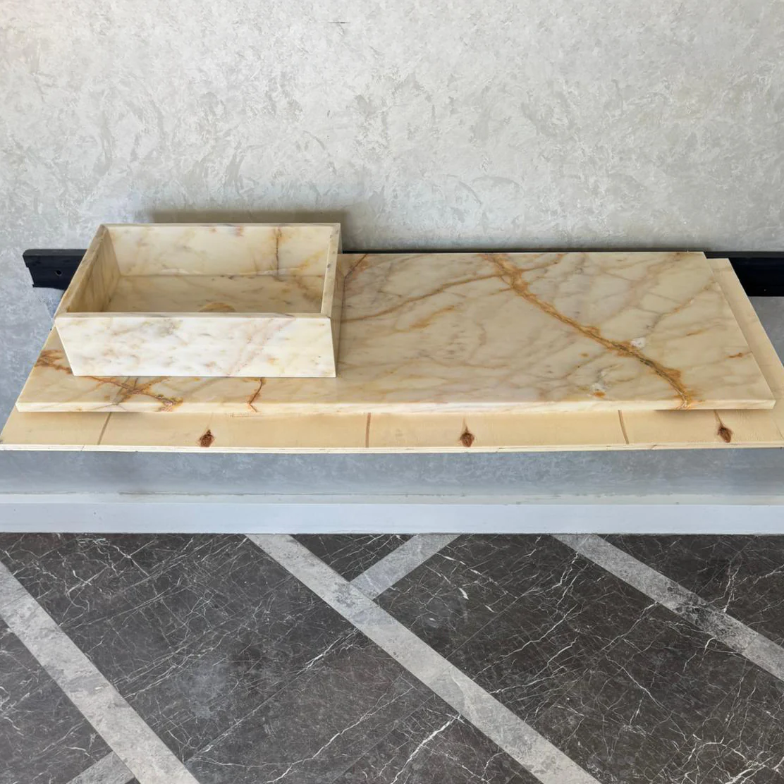 Custom Calacatta Gold Marble Sink – Handmade Natural Stone Bathroom Basin, Luxury Goldish Marble Vanity Top, Countertop and Sink (NS-084) - Image 4