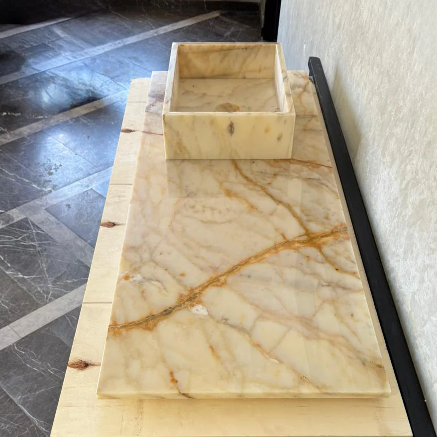 Custom Calacatta Gold Marble Sink – Handmade Natural Stone Bathroom Basin, Luxury Goldish Marble Vanity Top, Countertop and Sink (NS-084) - Image 5