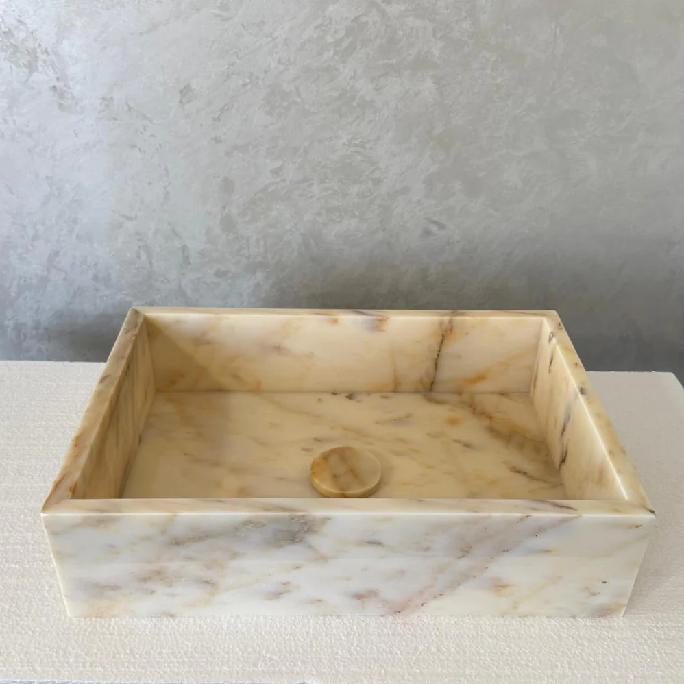 Custom Calacatta Gold Marble Sink – Handmade Natural Stone Bathroom Basin, Luxury Goldish Marble Vanity Top, Countertop and Sink (NS-084) - Image 7