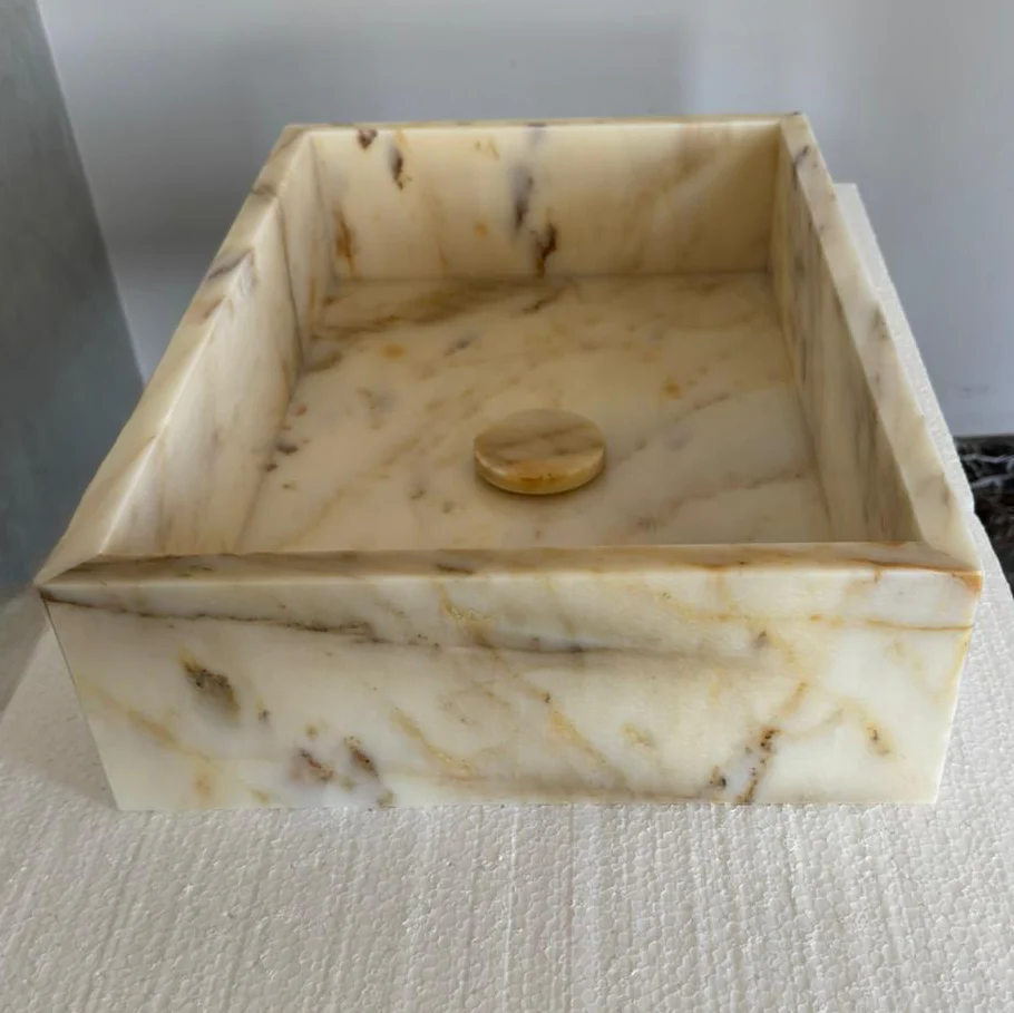 Custom Calacatta Gold Marble Sink – Handmade Natural Stone Bathroom Basin, Luxury Goldish Marble Vanity Top, Countertop and Sink (NS-084) - Image 8