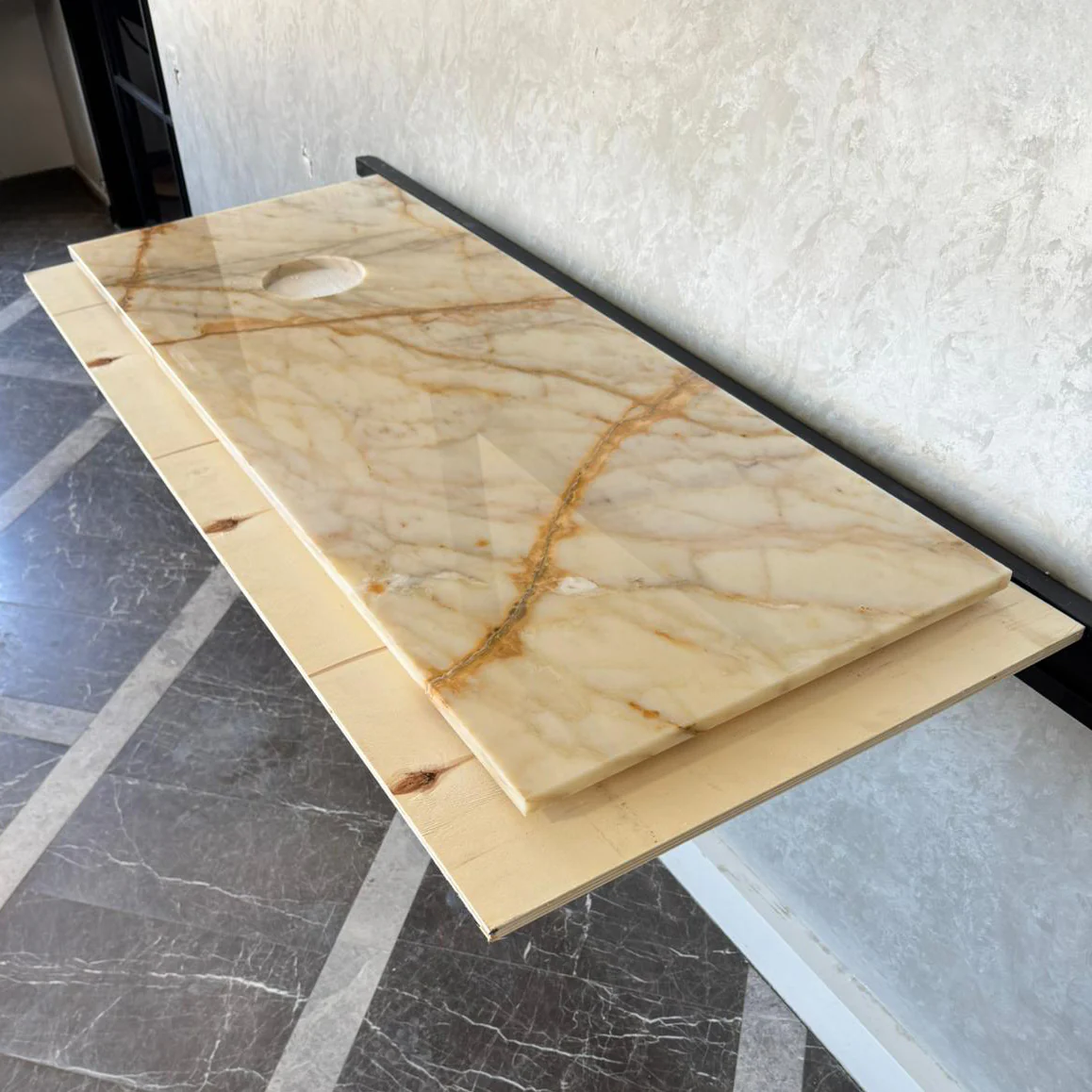 Custom Calacatta Gold Marble Sink – Handmade Natural Stone Bathroom Basin, Luxury Goldish Marble Vanity Top, Countertop and Sink (NS-084) - Image 9