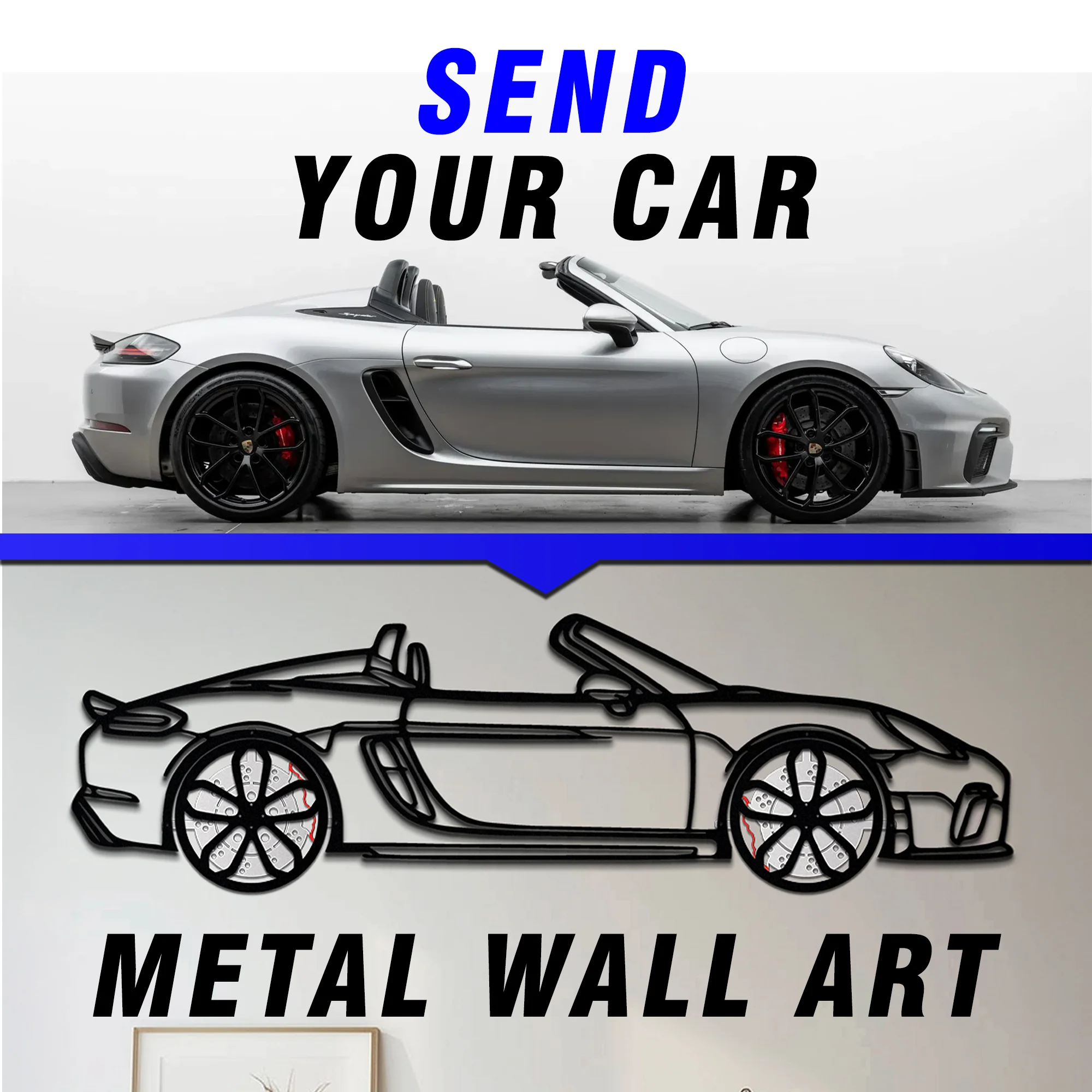 Custom Car Metal Wall Art with Spinning Wheels, Personalized Car Design, Custom Auto Gift for Men, Garage Decor, Your Car Line Art-KAFMEKA048 - Image 7