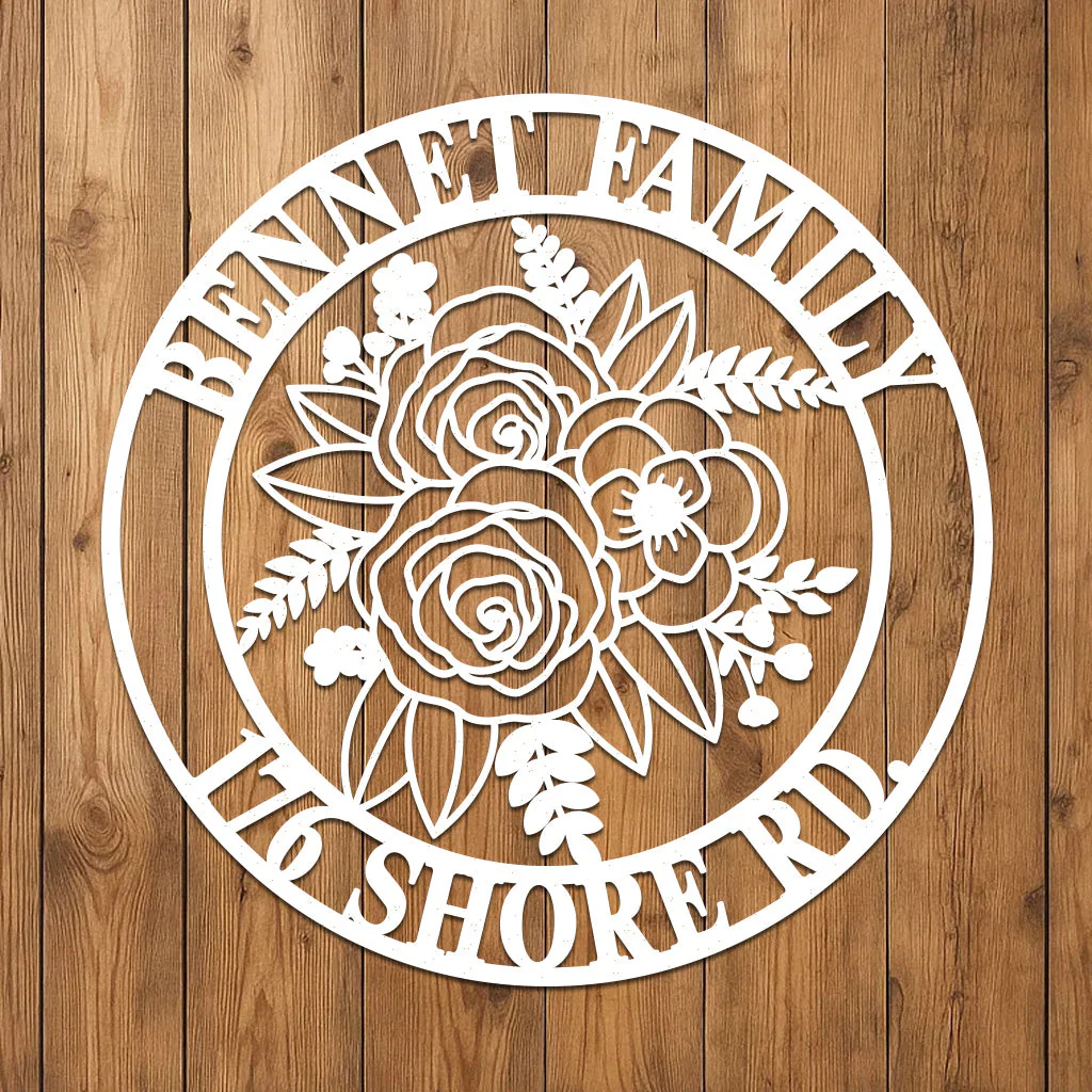 Custom Flowers Metal Sign w Name & Address - Image 2