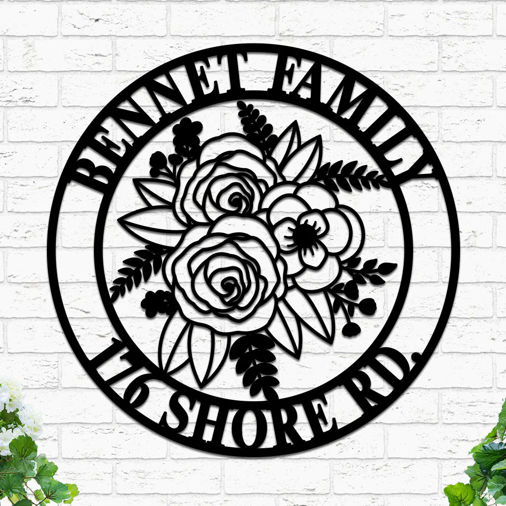 Custom Flowers Metal Sign w Name & Address - Image 3