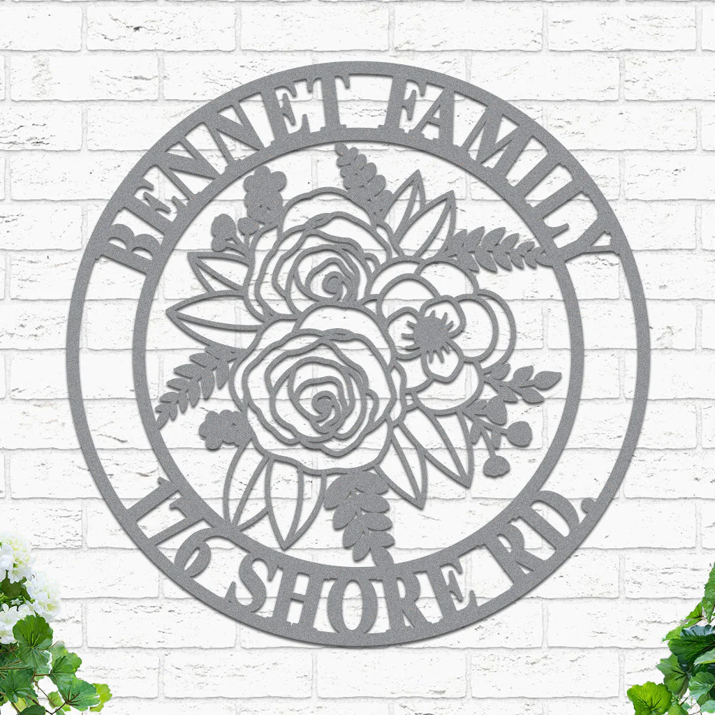 Custom Flowers Metal Sign w Name & Address - Image 5