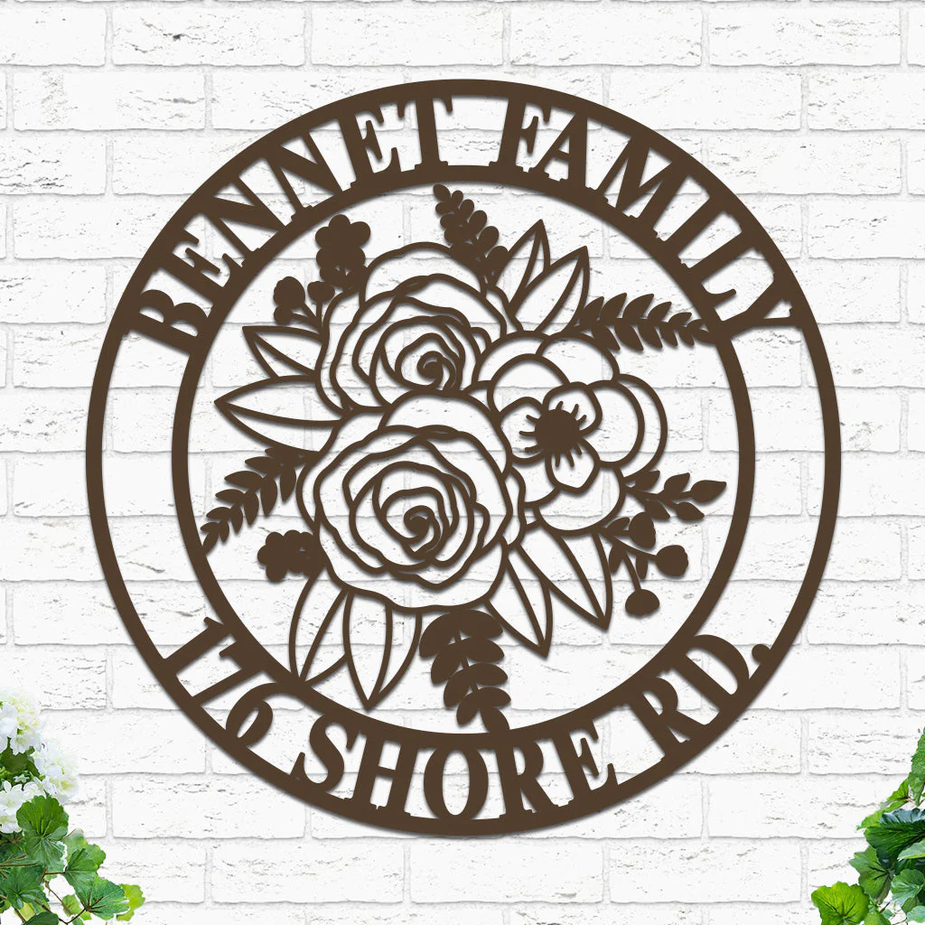 Custom Flowers Metal Sign w Name & Address - Image 6