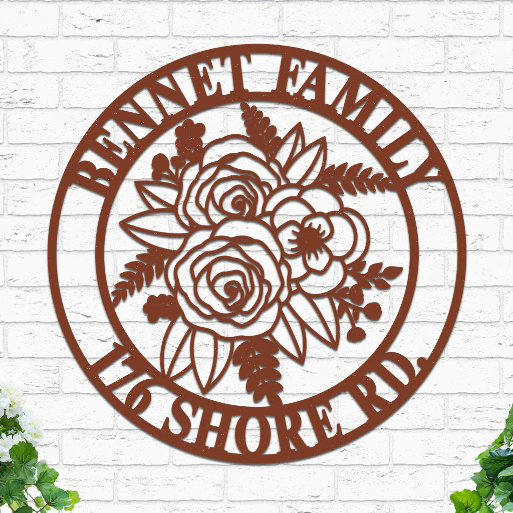 Custom Flowers Metal Sign w Name & Address - Image 7