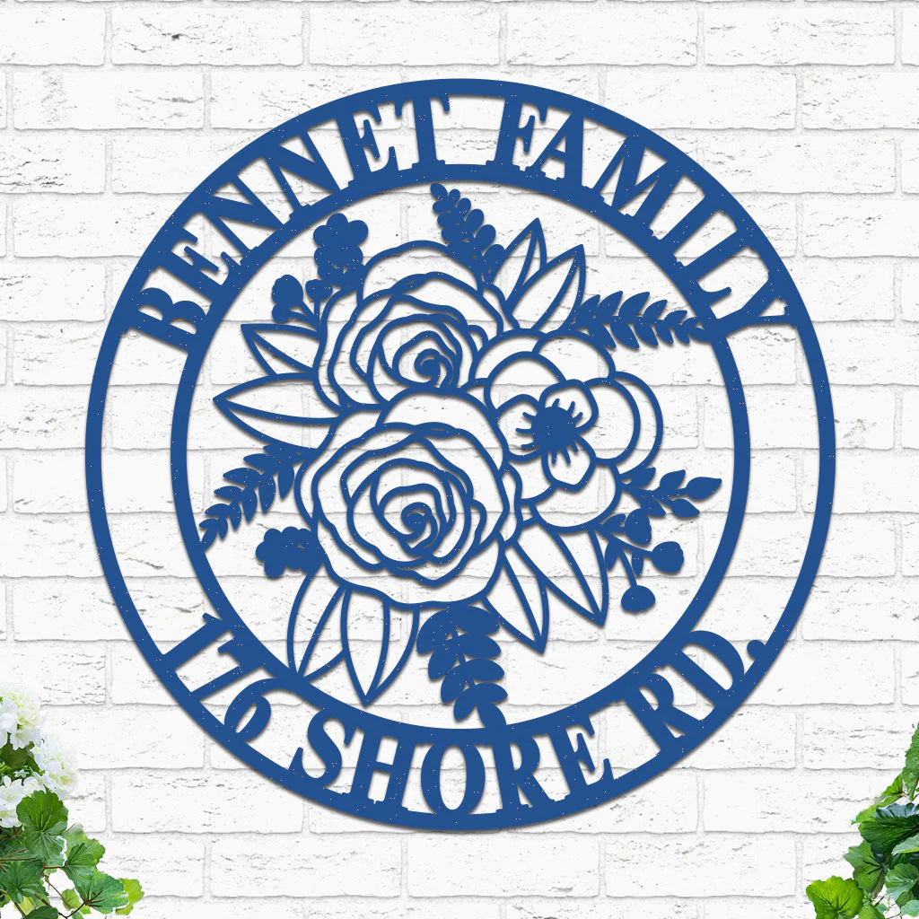 Custom Flowers Metal Sign w Name & Address - Image 8
