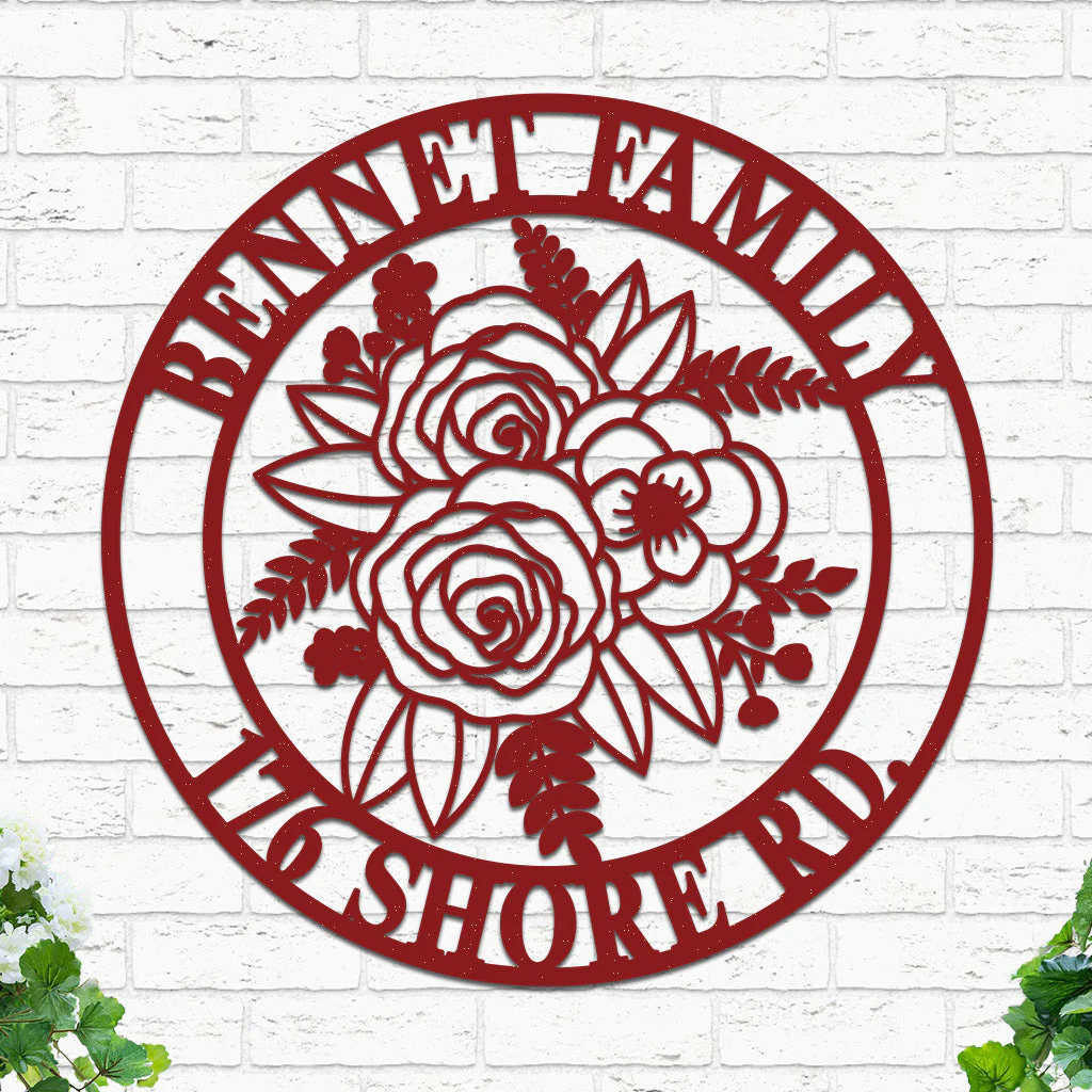 Custom Flowers Metal Sign w Name & Address - Image 9